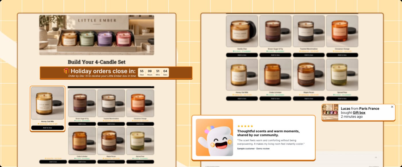 Countdown Timer, Testimonials and Sales Notification on the box