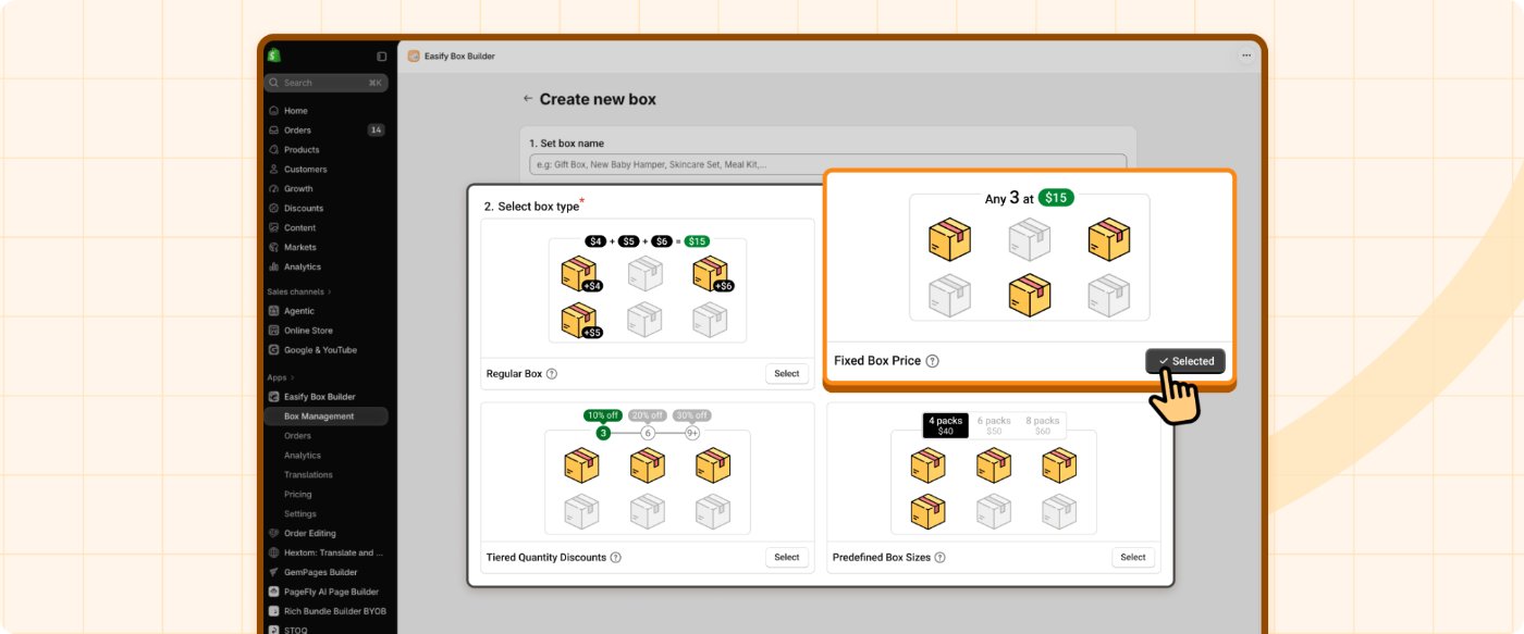 Choosing a box type in Easify Box Builder