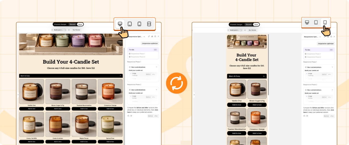 AI Responsive Optimizer results across Desktop, Tablet and Mobile