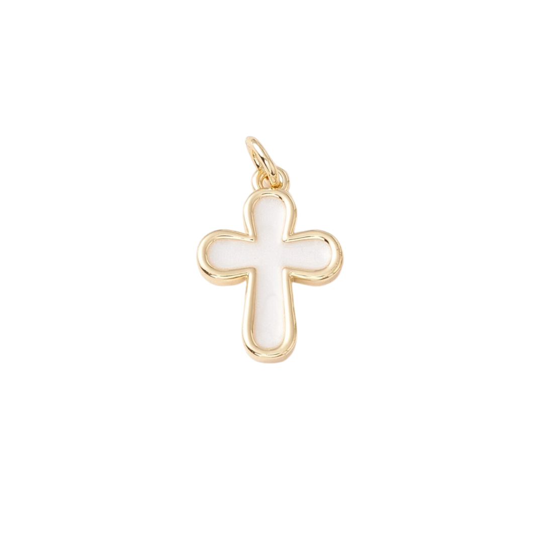 White Enamel Gold Plated Cross Charm