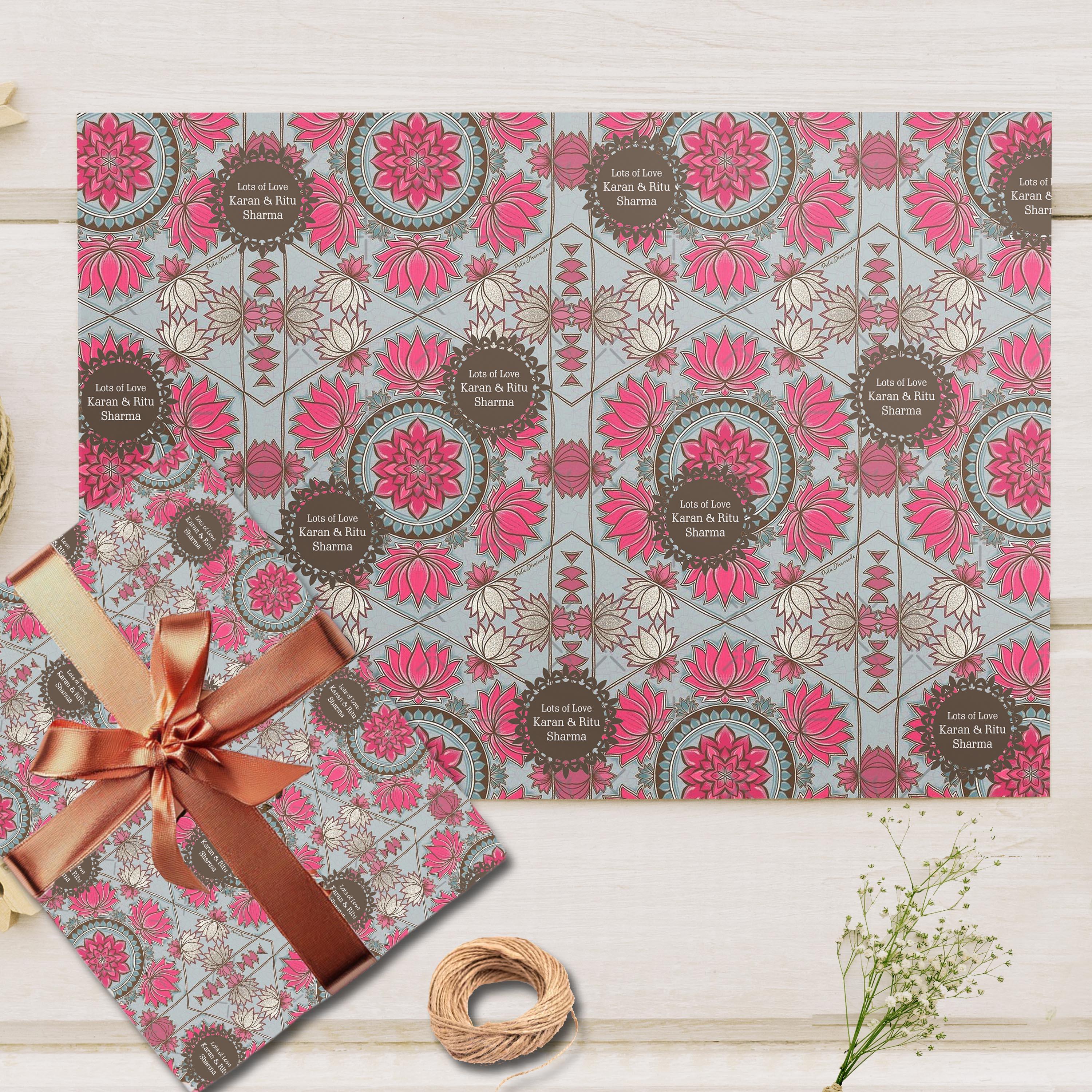 Custom Happy Diwali Gift Wrapping Paper - Lotus Breeze Theme