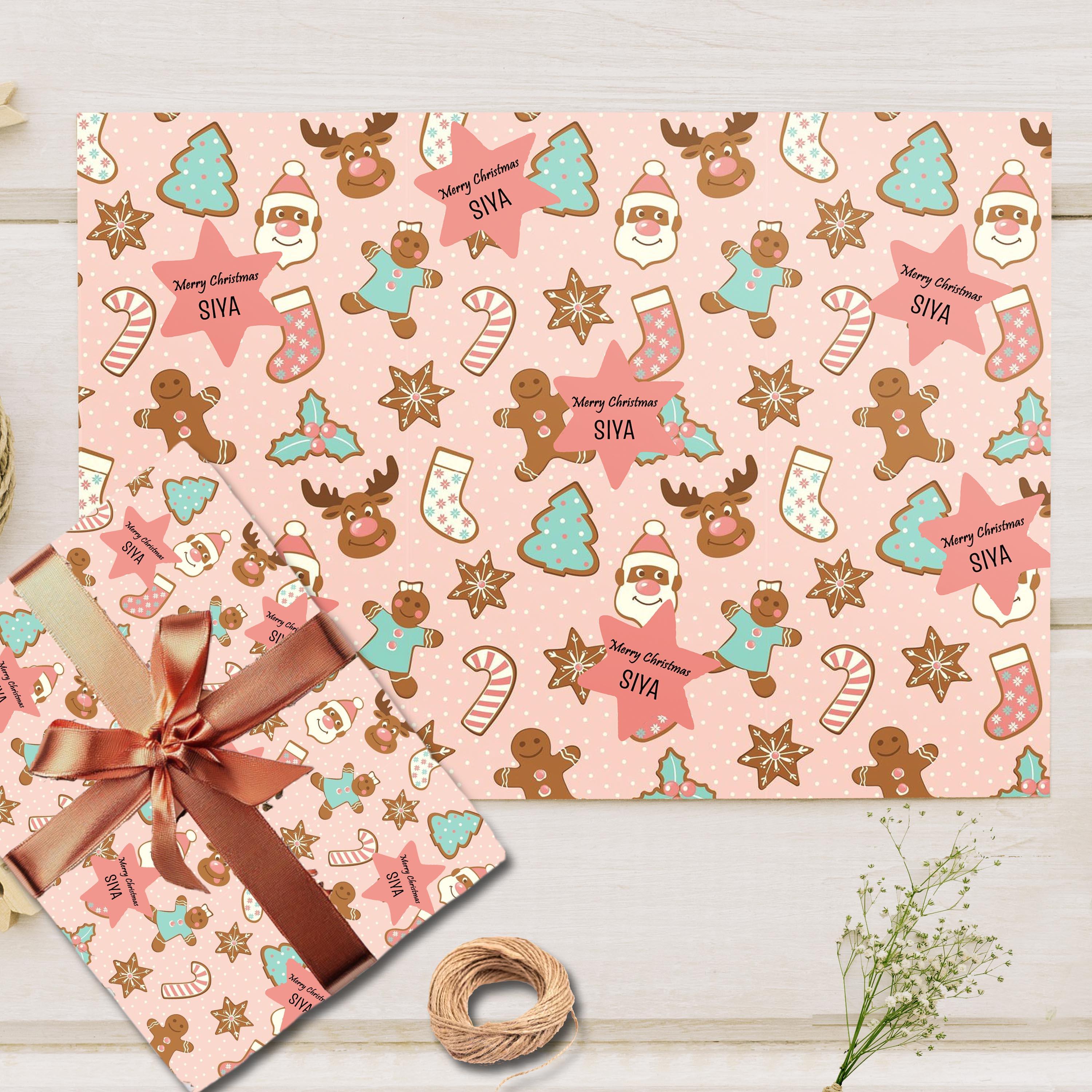 Custom Merry Christmas Gift Wrapping Paper -Pink Gingerbread Man Theme