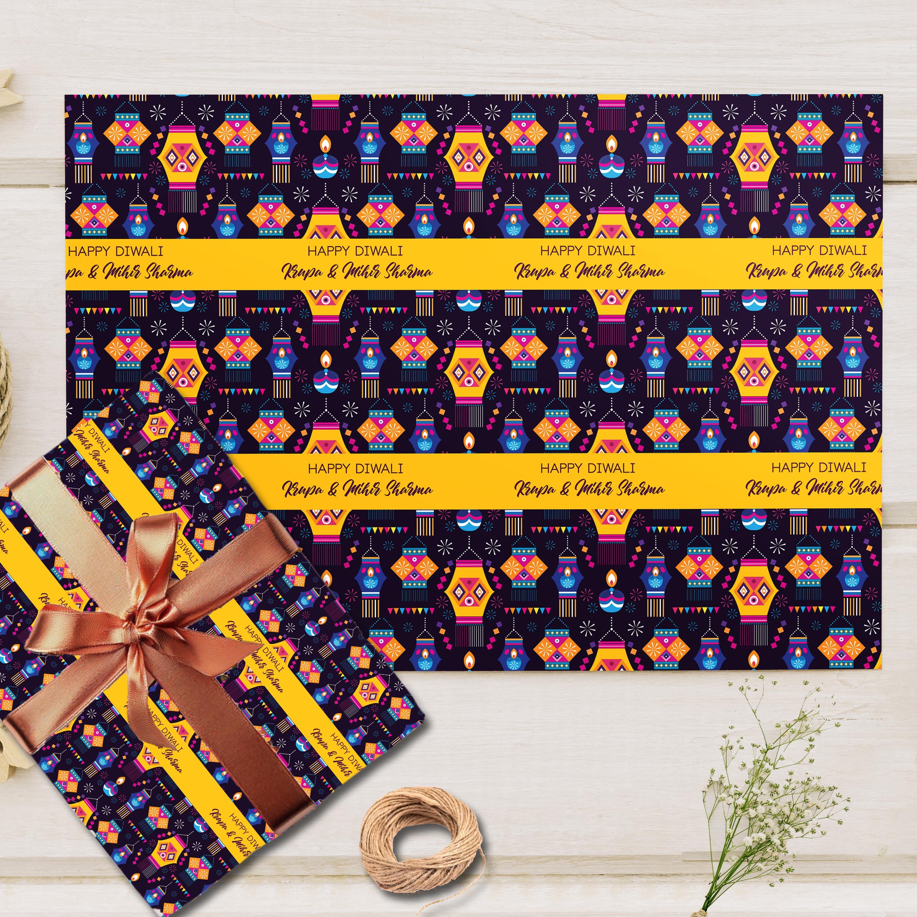 Custom Happy Diwali Gift Wrapping Paper - Lantern Luster Theme