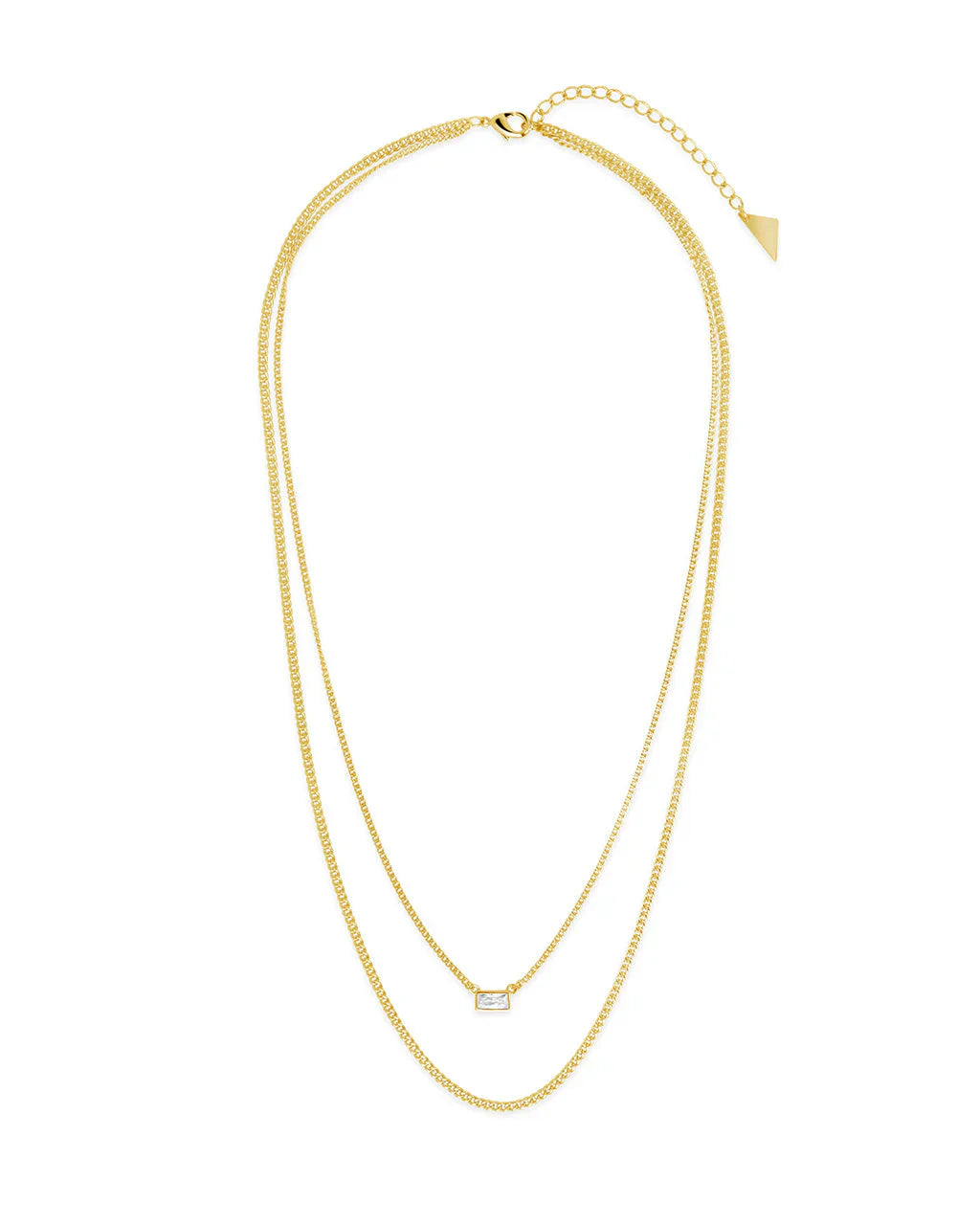 CZ Baguette Layered Curb Chain Necklace
