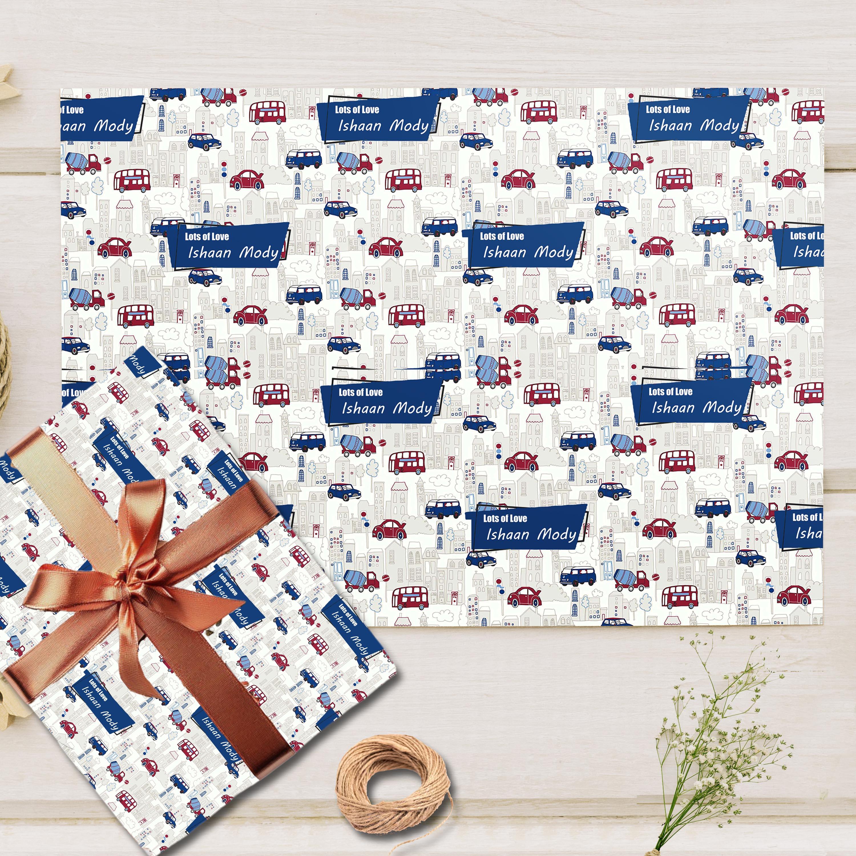 Custom Gift Wrapping Paper- Vroom Vroom Cars Theme