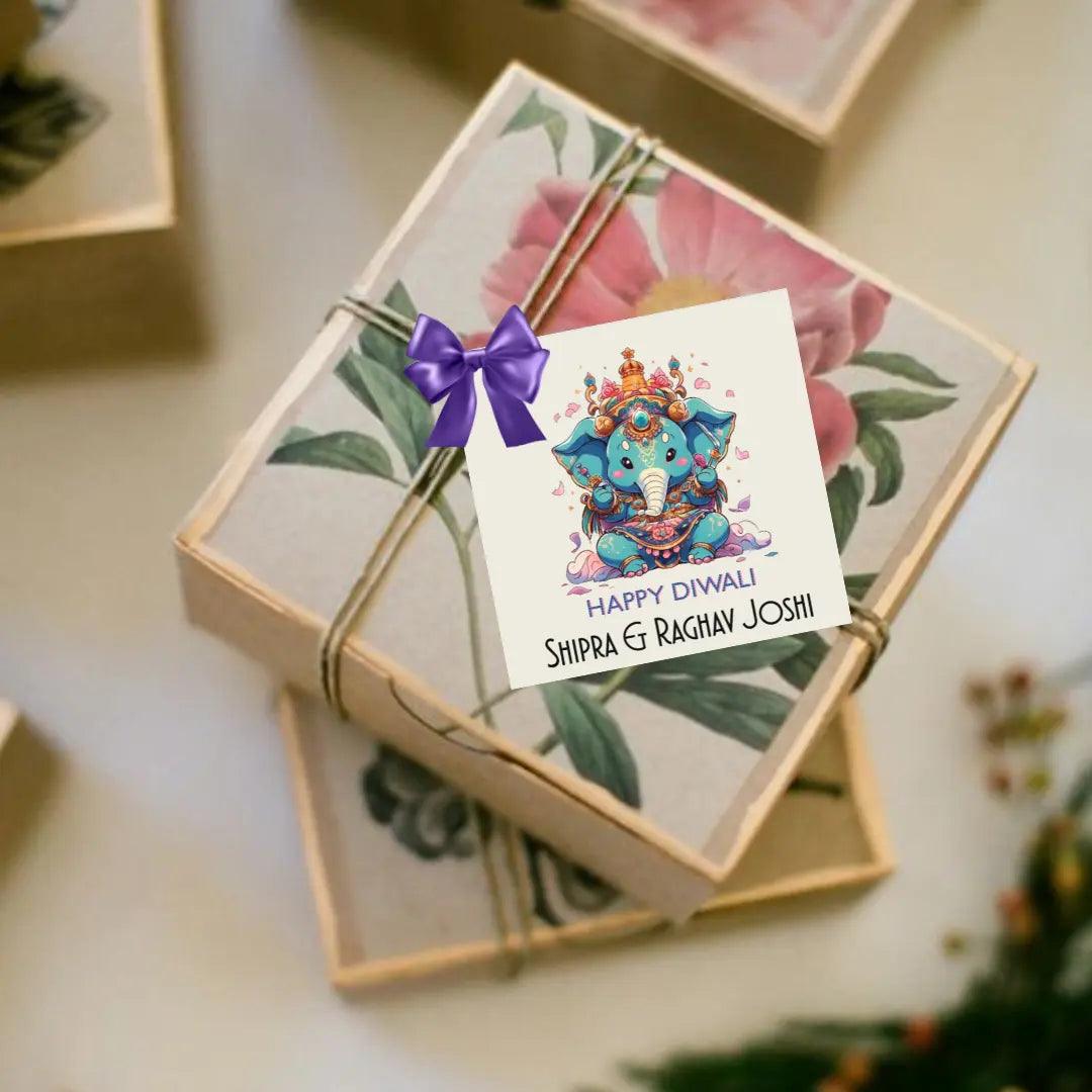 Assorted Happy Diwali Gift Tags/ Gift Stickers - Baby Ganesha - Set of 16 pieces Chatterbox Labels
