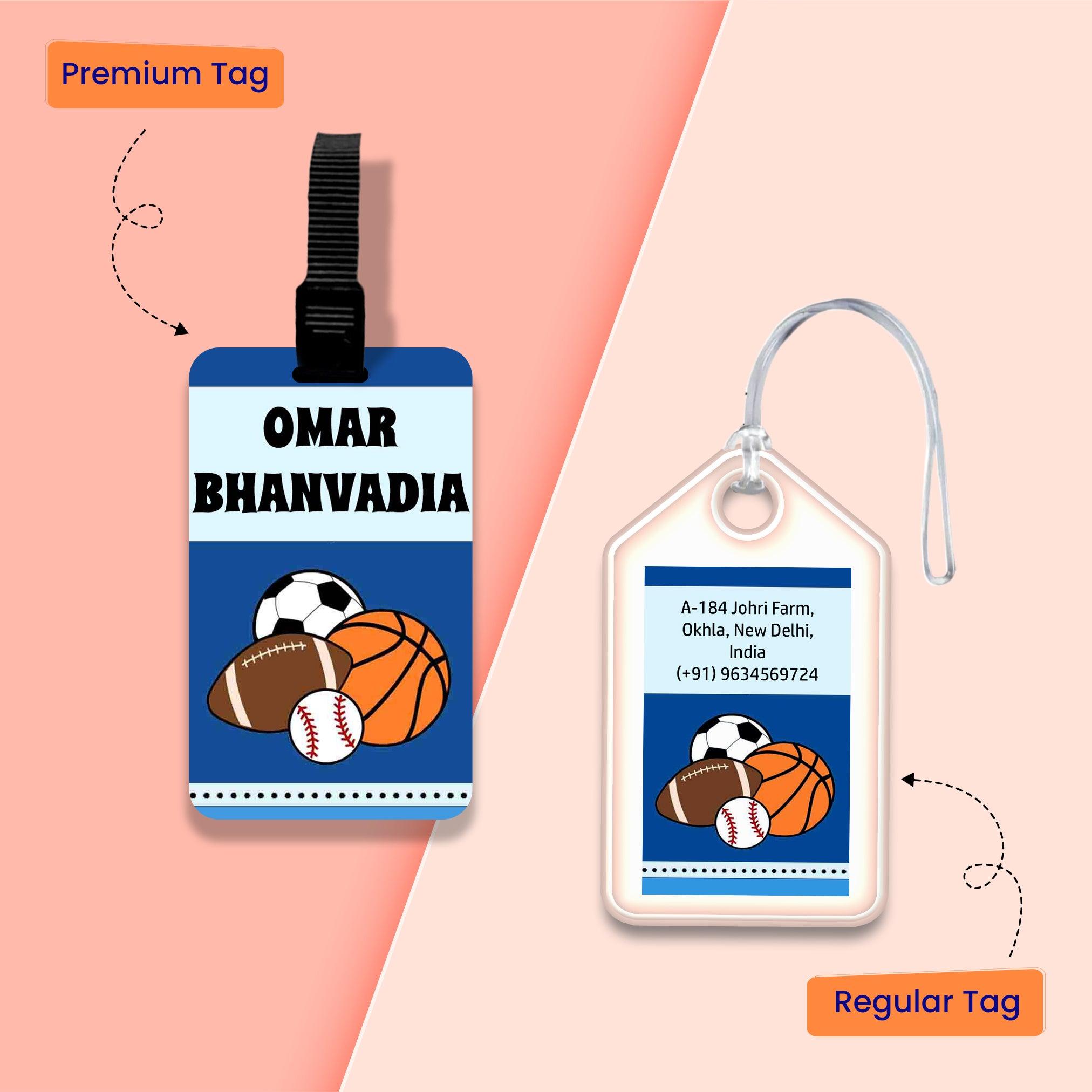 Personalized Bag Tags for Kids - Set of 5 - Ball Sports Design