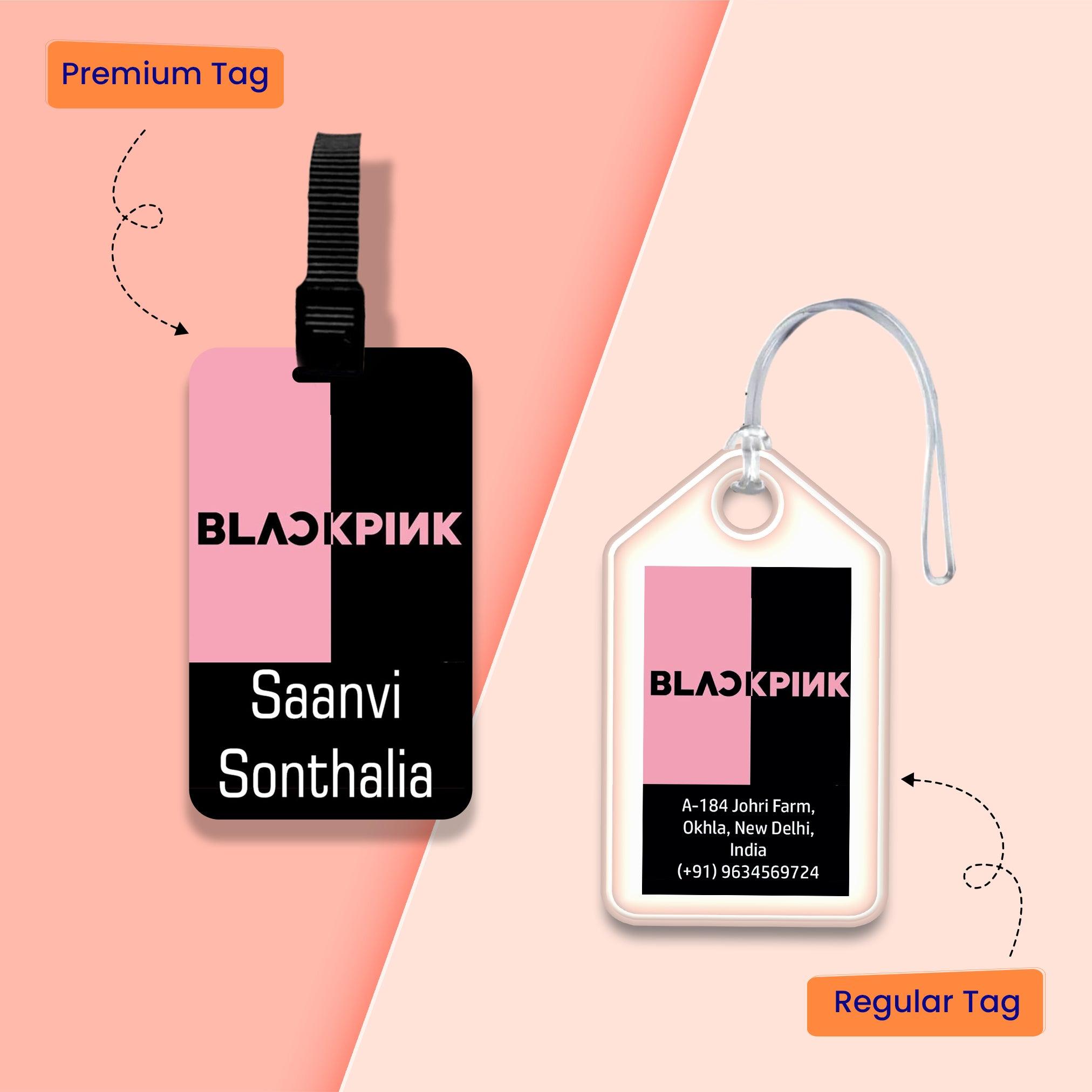 Personalized Bag Tags for Kids - Set of 5 - Black Pink Design