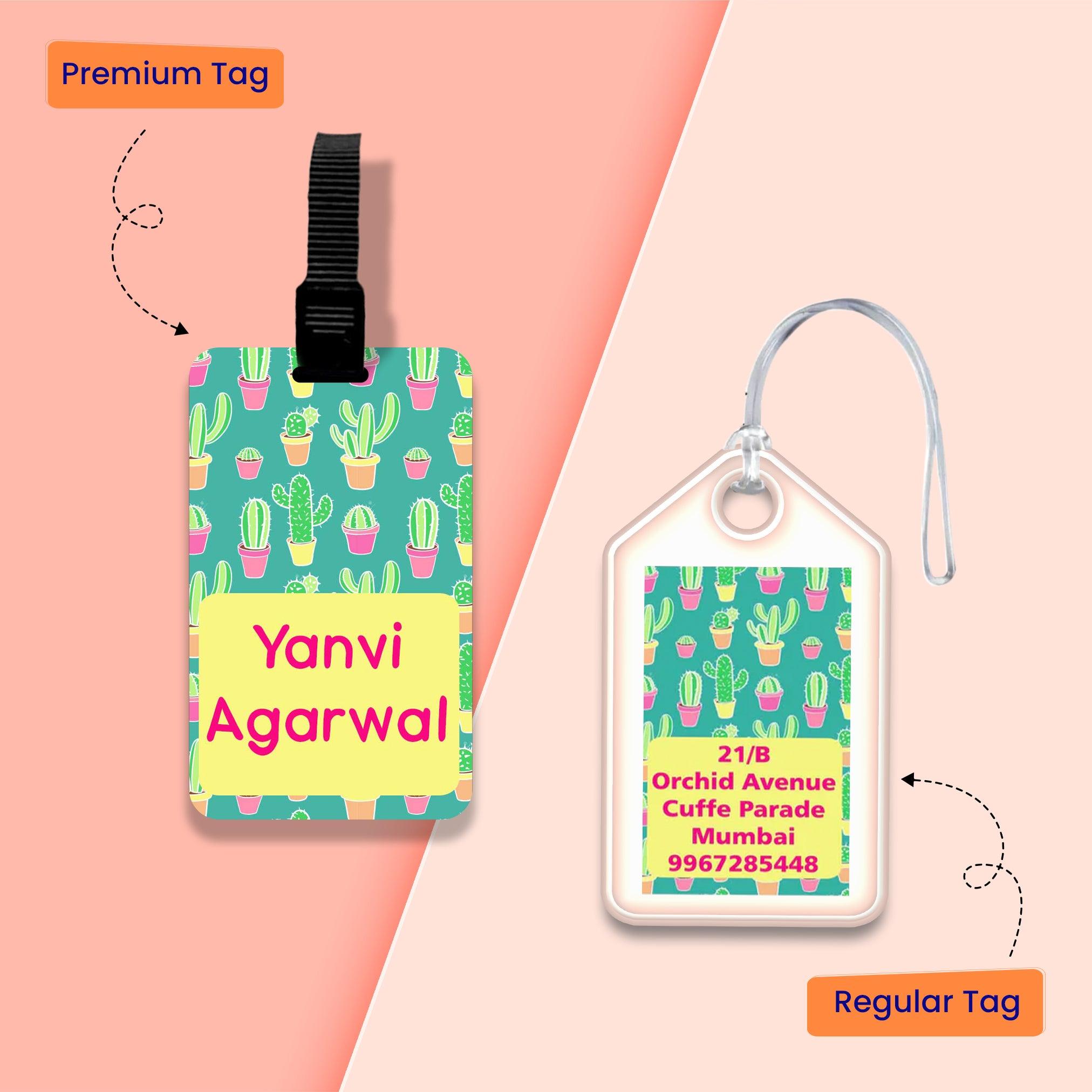 Personalized Bag Tags for Kids - Set of 5 - Cactus Design