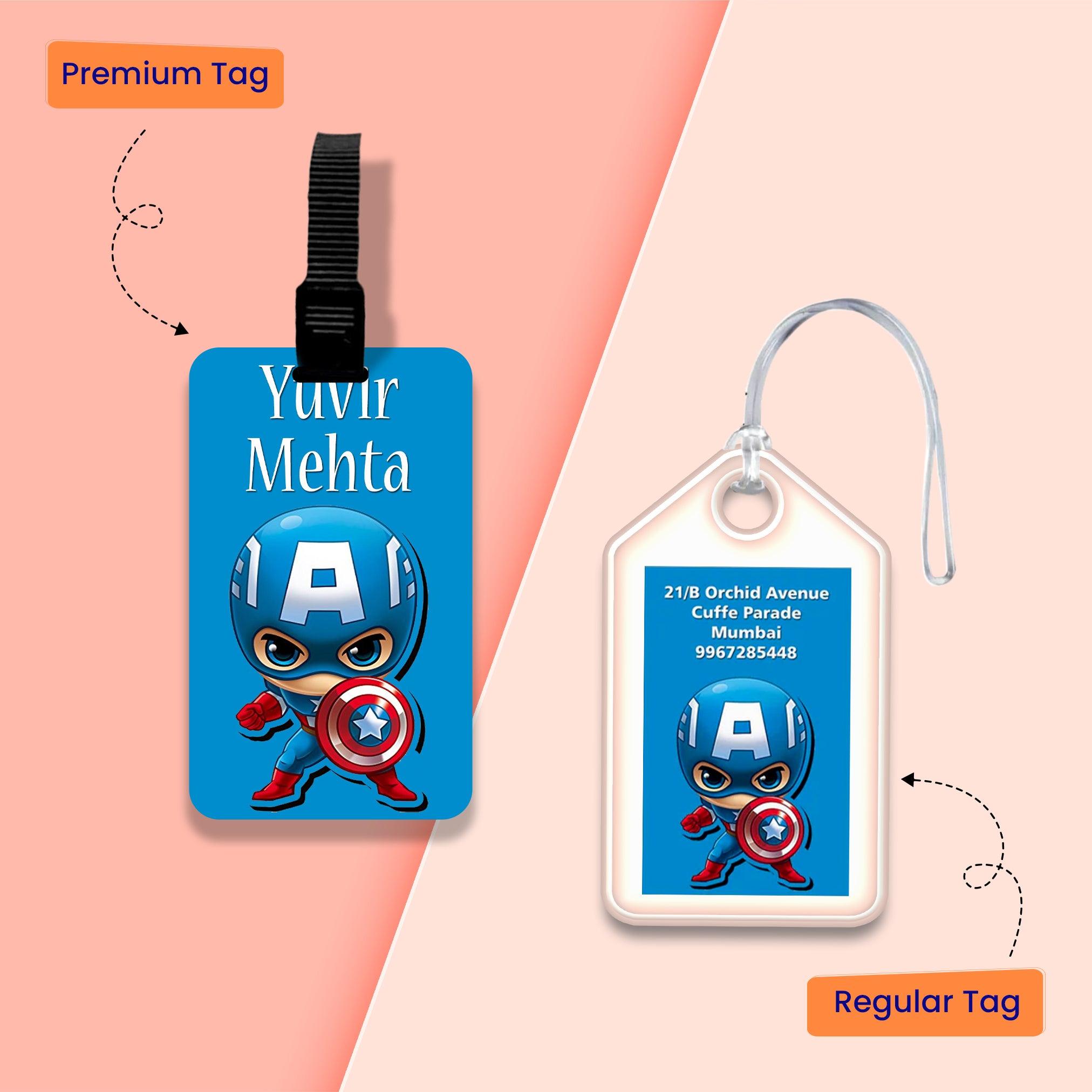 Personalized Bag Tags for Kids - Set of 5 - Captain America Design