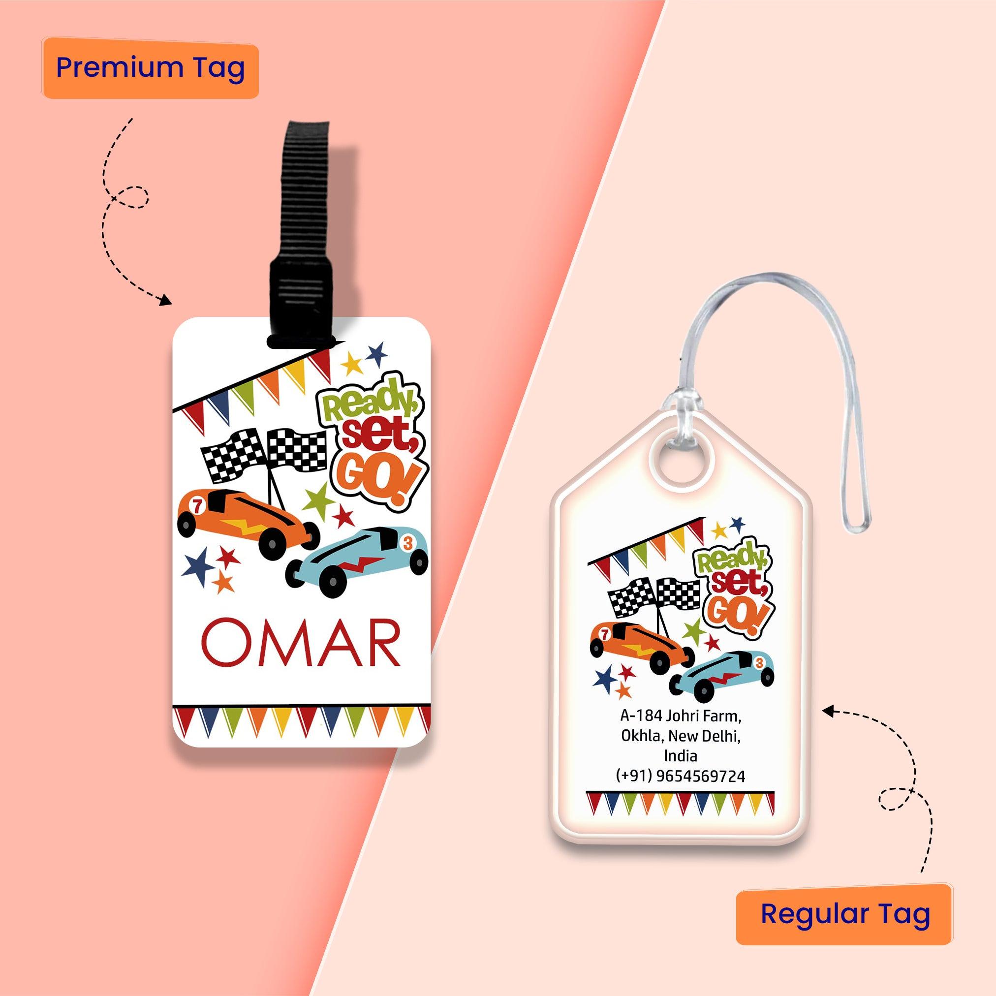 Personalized Bag Tags for Kids - Set of 5 - Cars Design