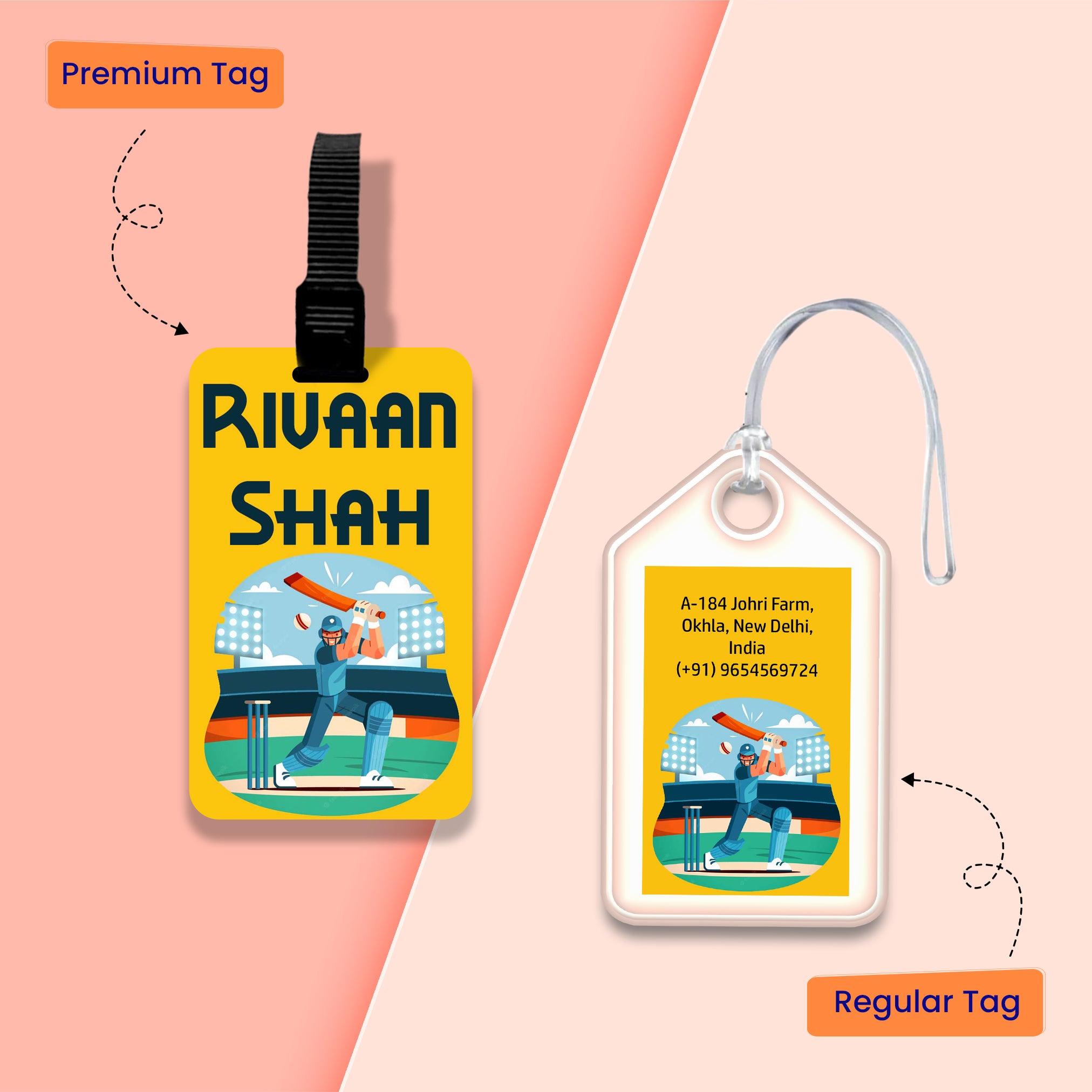 Personalized Bag Tags for Kids - Set of 5 - Cricket design