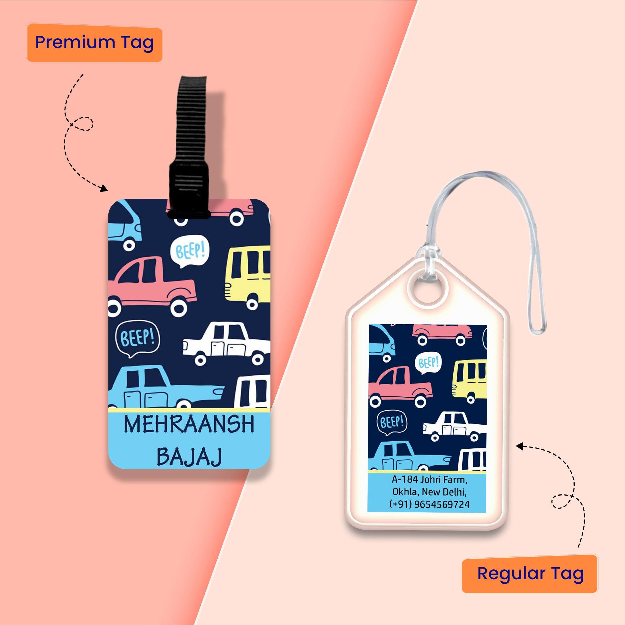 Personalized Bag Tags for Kids - Set of 5 - Dinky Cars Design