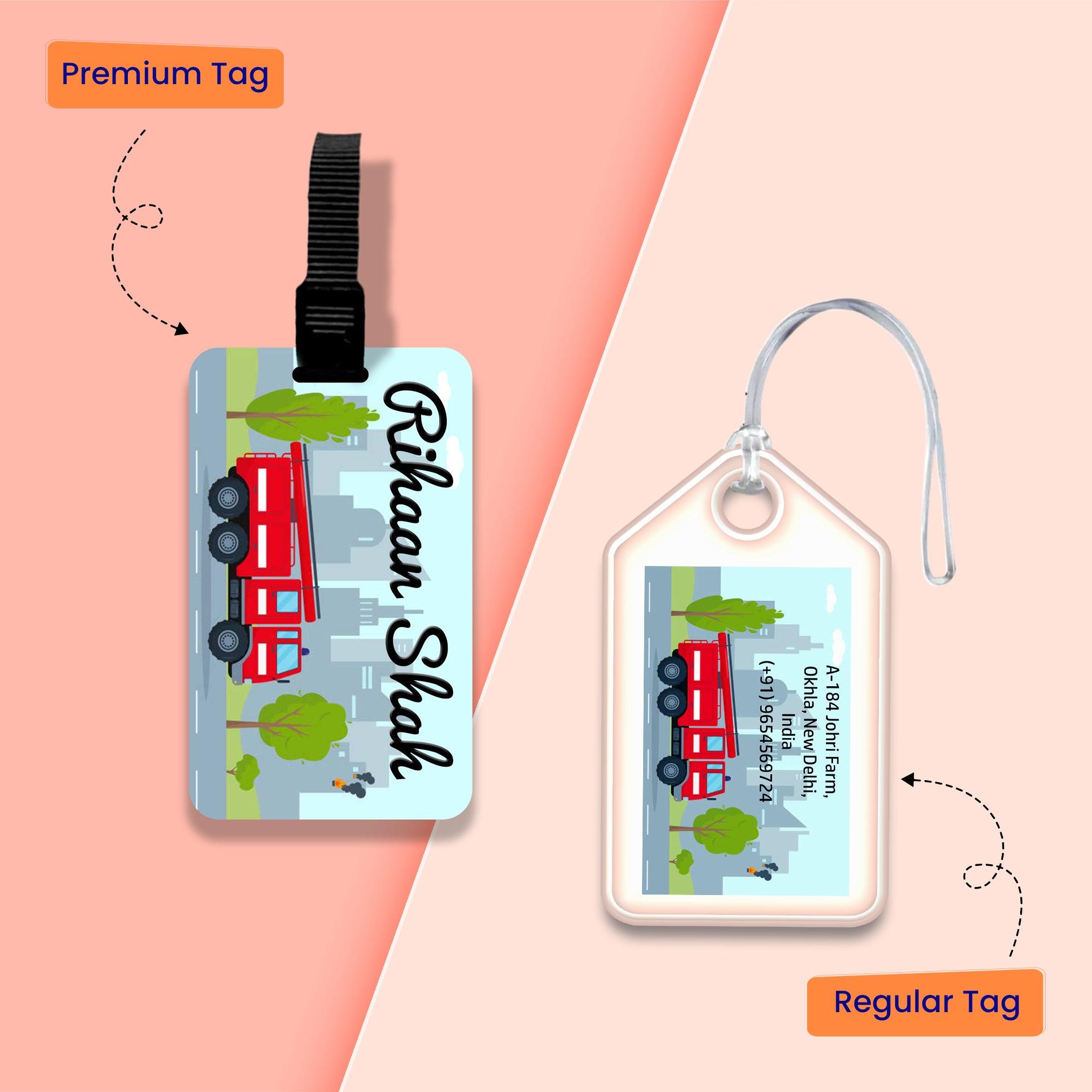 Personalized Bag Tags for Kids - Set of 5 - Fire Engine design