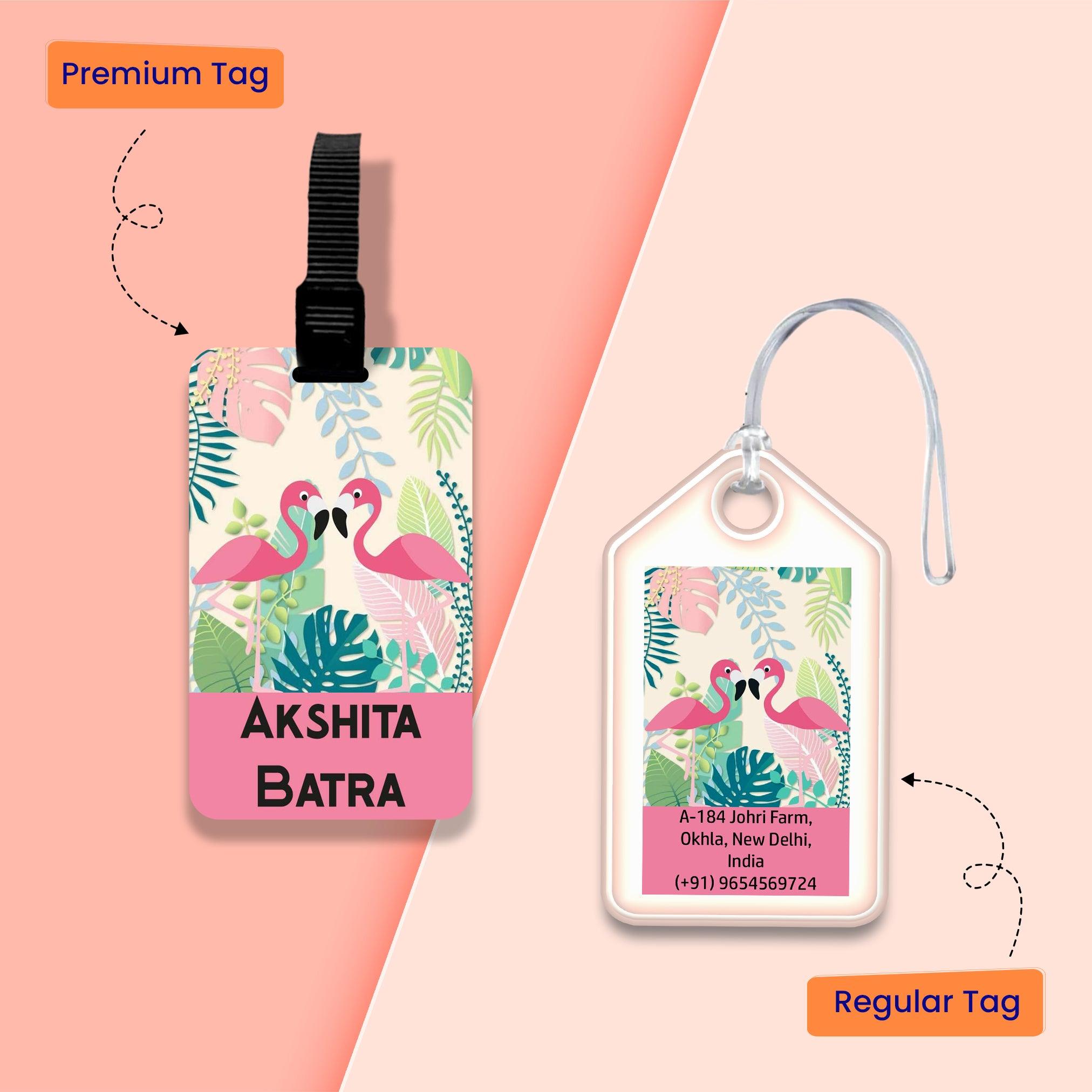 Personalized Bag Tags for Kids - Set of 5 - Flamingo design