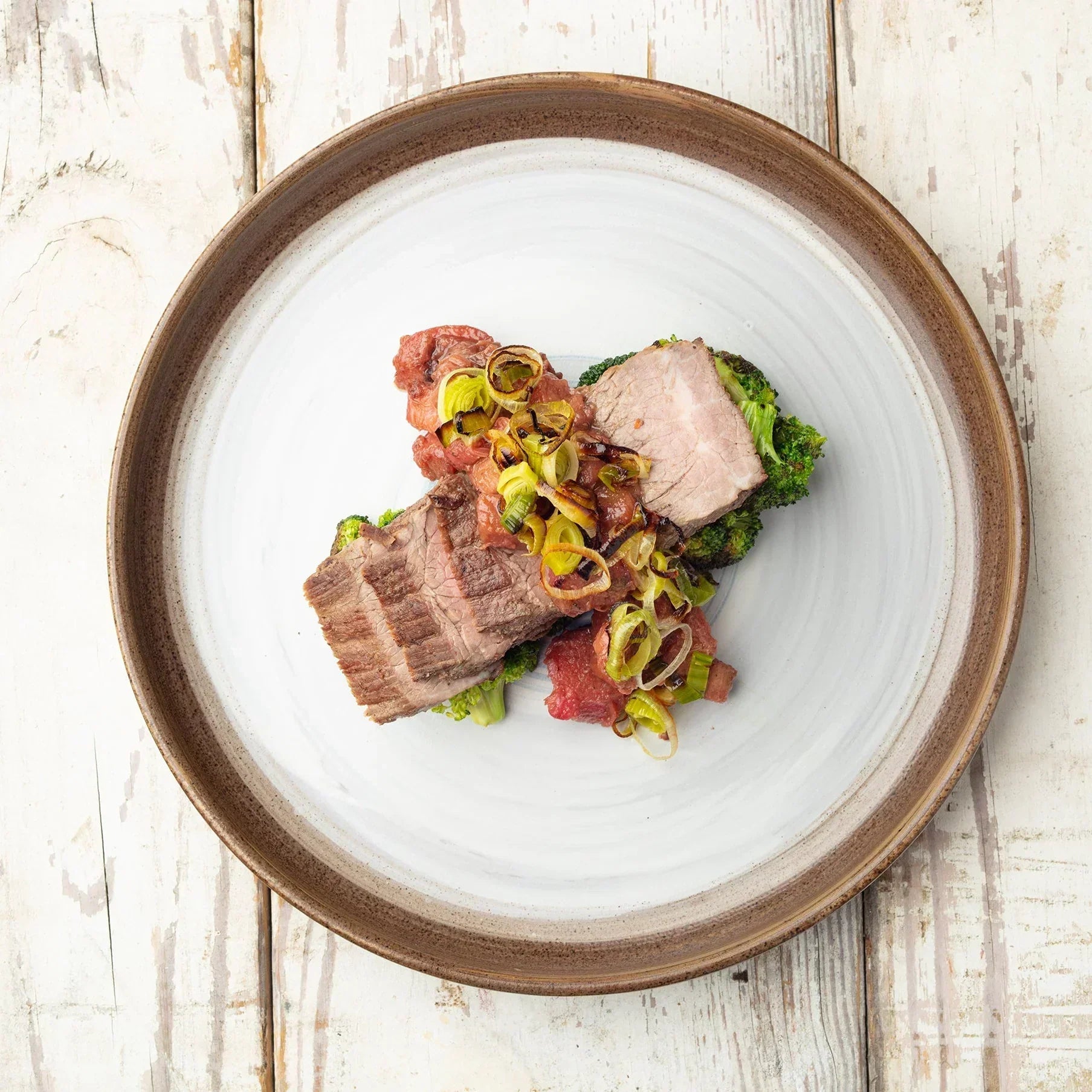 Grilled Steak with Roasted Broccoli & Spring Onion and Rhubarb Chutney
