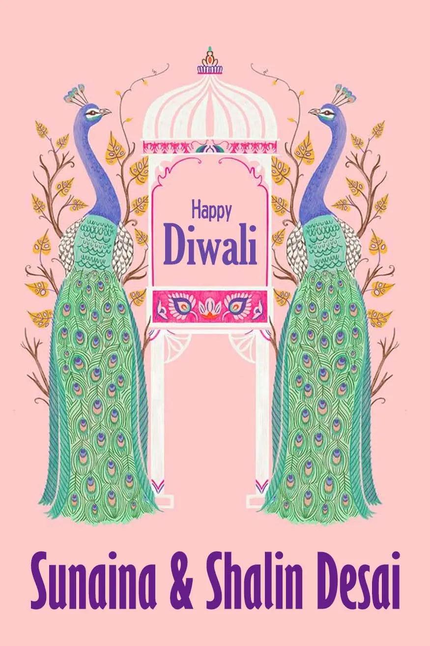 Happy Diwali Gift Tags/Gift Stickers - Peacock Charisma Chatterbox Labels