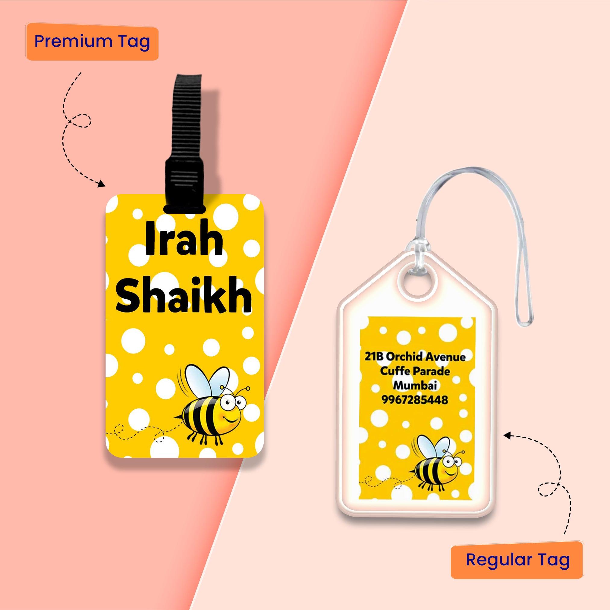 Personalized Bag Tags for Kids - Set of 5 - Honey Bee Design