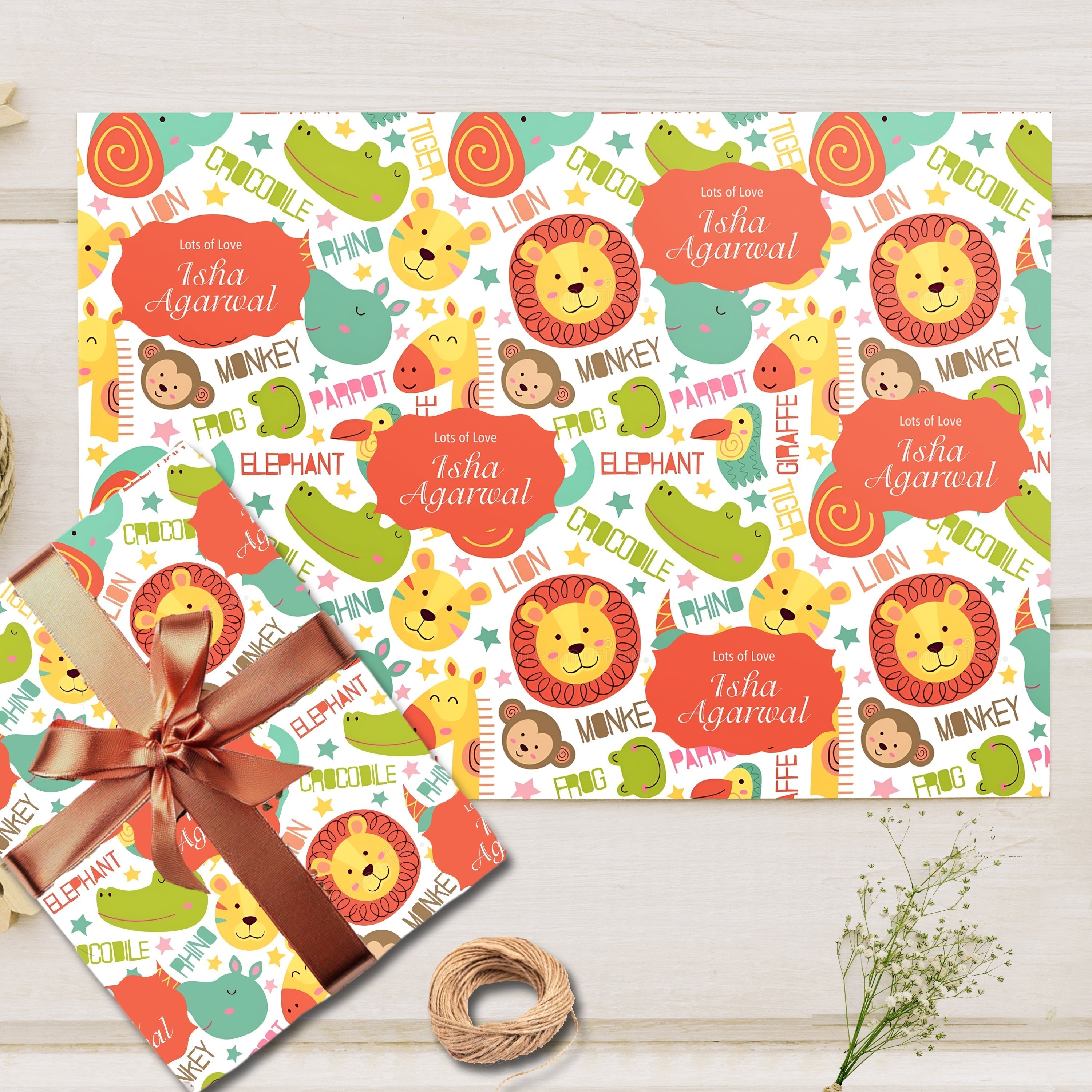 Custom Gift Wrapping Paper - Jungle Joys Design