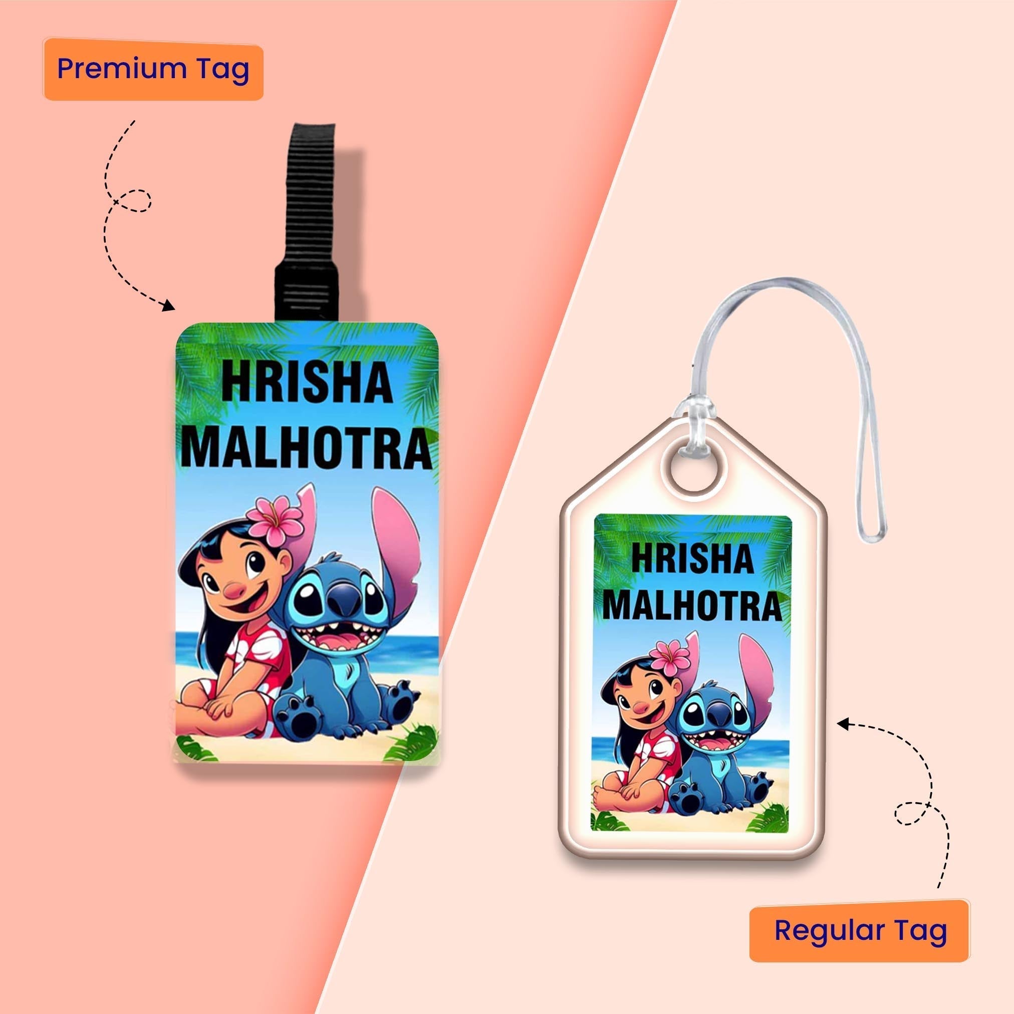 Personalized Bag Tags for Kids - Set of 5 - Lilo & Stitch Design