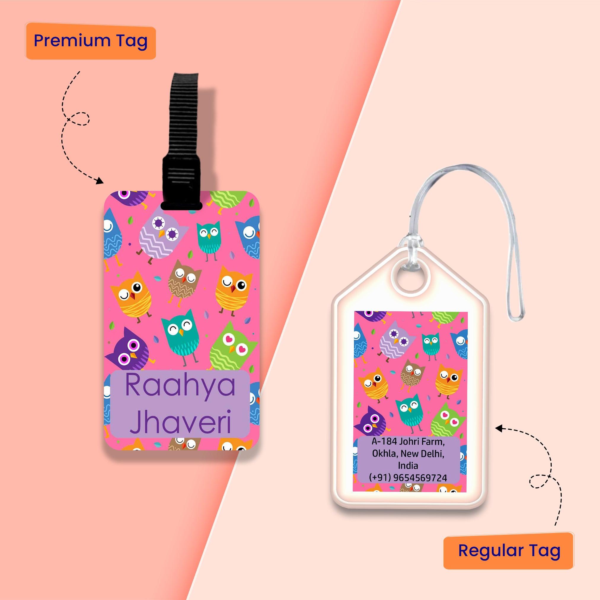 Personalized Bag Tags for Kids - Set of 5 - Multi Owl Design