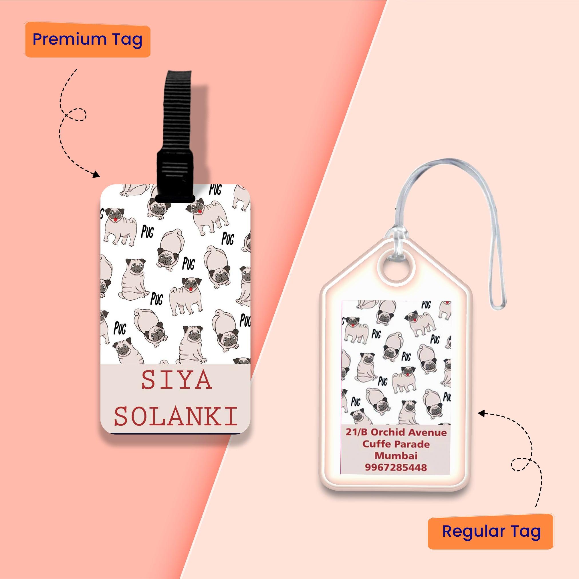 Personalized Bag Tags for Kids - Set of 5 - Pugs Design