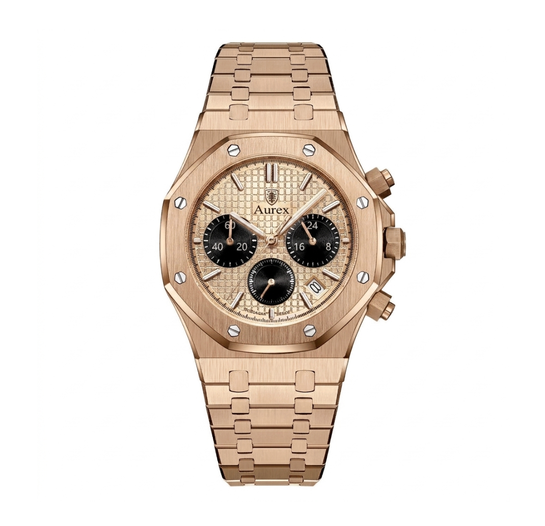 Aurex Rose Gold Chronograph Waffle