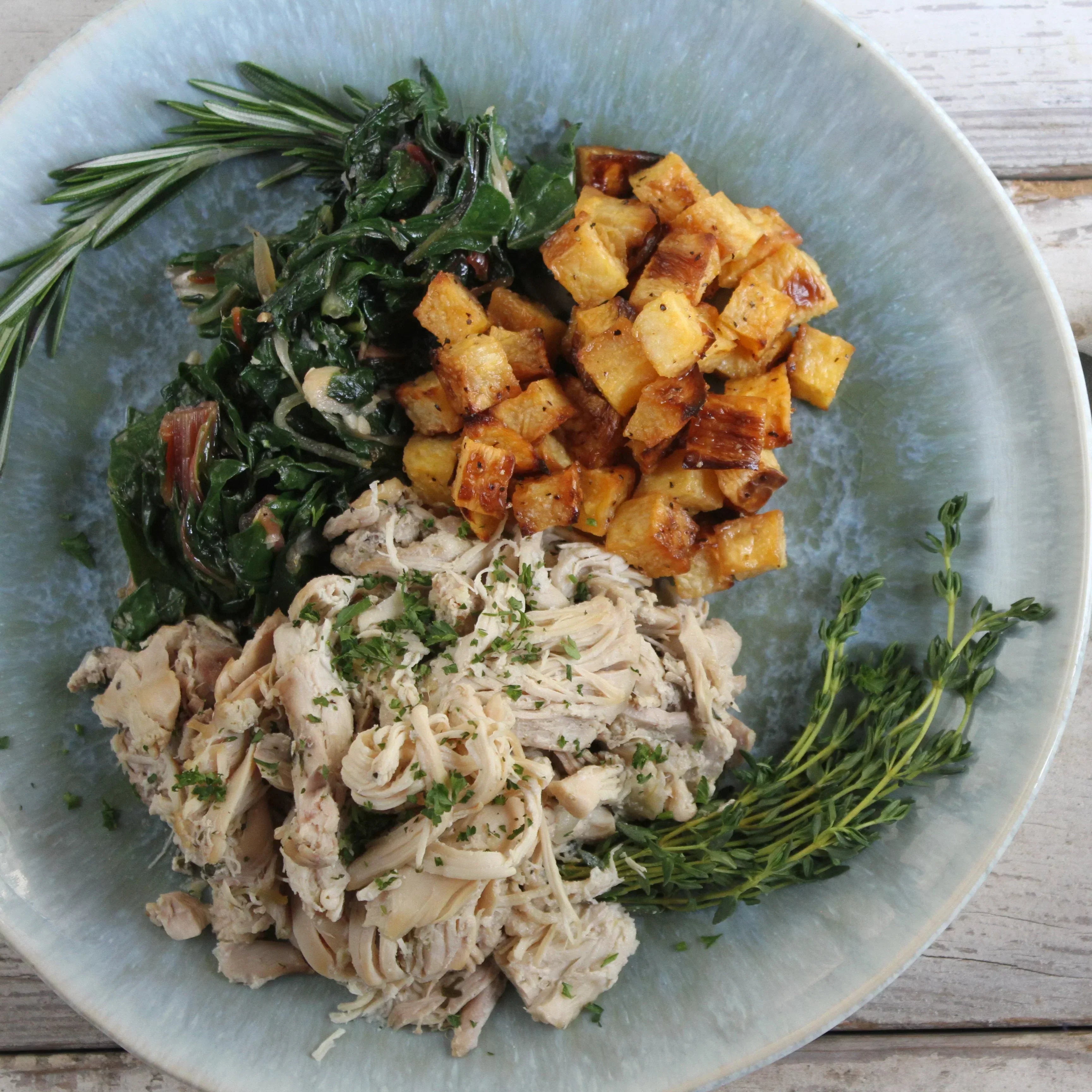 Simply Braised Chicken with Swiss Chard and Rutabaga