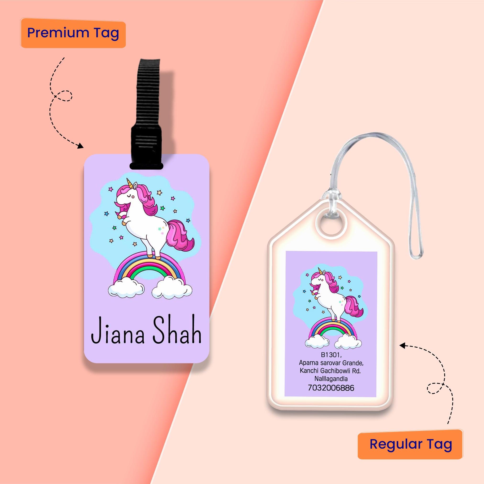 Personalized Bag Tags for Kids - Set of 5 - Unicorn Design