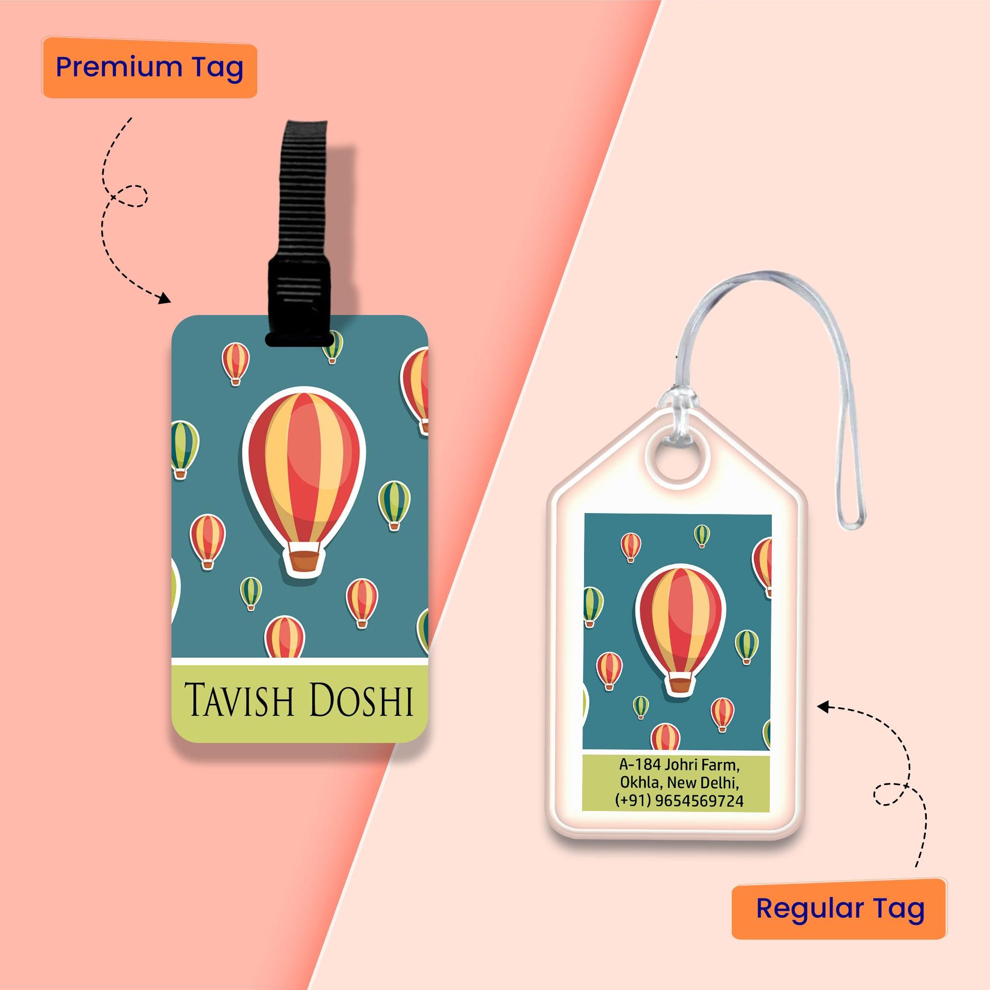 Personalized Bag Tags for Kids - Set of 5 - Vintage Hot Air Balloon Design