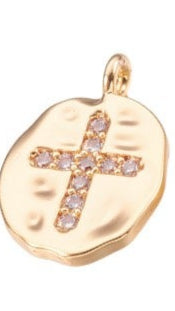 Golden Oval Cross Charm