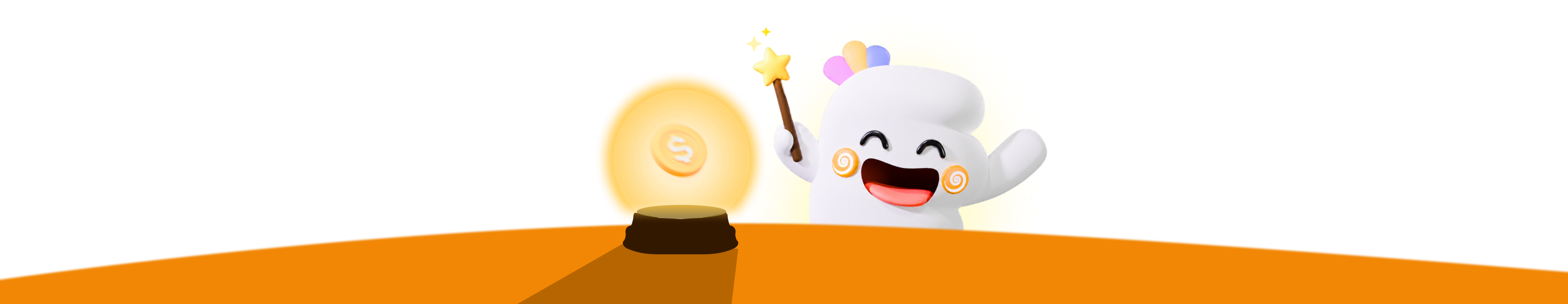 Easify mascot with a star wand next to a glowing coin podium