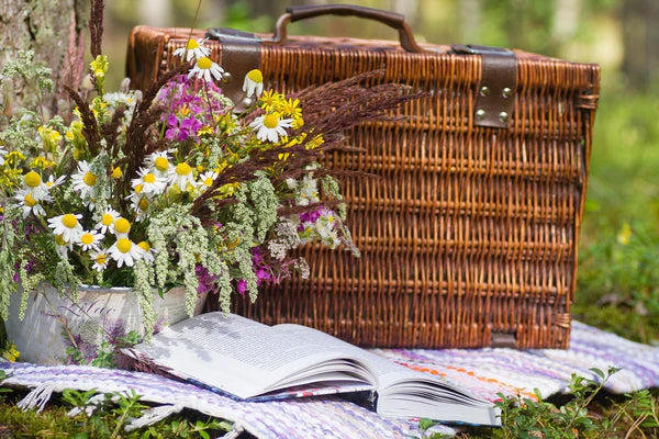 Wicker basket with leather straps