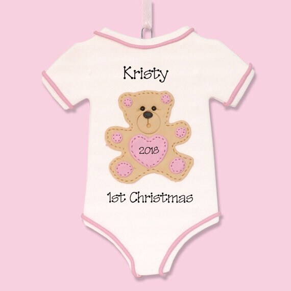 Baby's First Christmas Ornament, Onsie Baby ornament for GIRL, Personalized Ornaments, Handmade Polymer Clay, Baby Ornament, Baby Gift