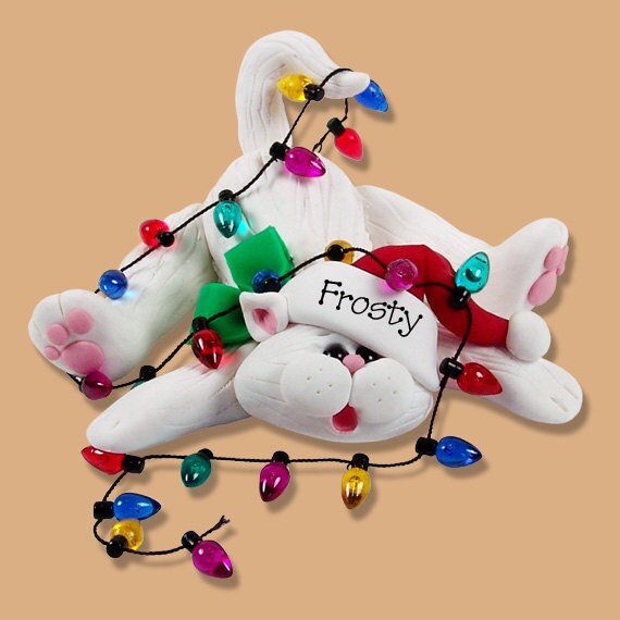 Christmas Kitty  with Lights Handmade Polymer Clay Personalized Christmas Ornament Personalized Christmas Ornament