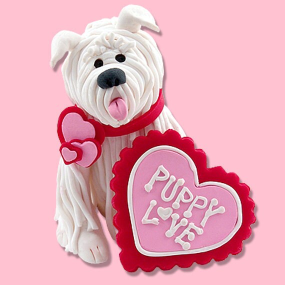 Valentine Puppy Love Dog Figurine / Ornament Handmade Polymer Clay