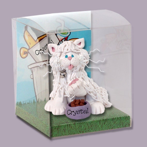 White Persian Valentine KITTY CAT HANDMADE Polymer Clay Personalized Christmas Ornament