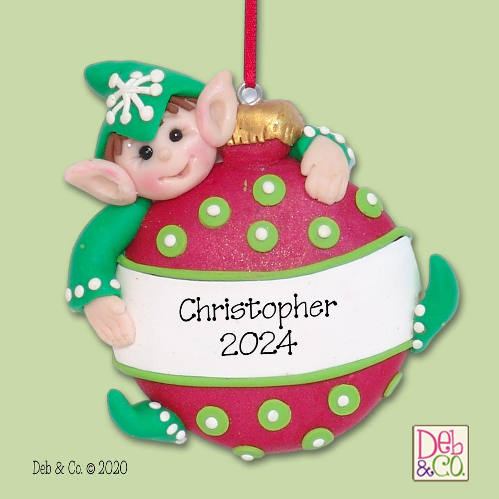 Elf on Ornament HANDMADE  POLYMER Clay Personalized Christmas Ornament