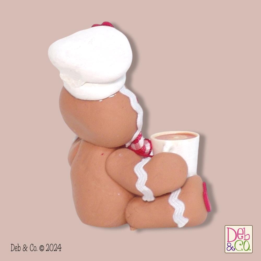Gingerbread Clay Figurine with Hot Chocolate and Cookie  HANDMADE POLYMER CLAY Christmas Figurine - Tiered Tray Decor