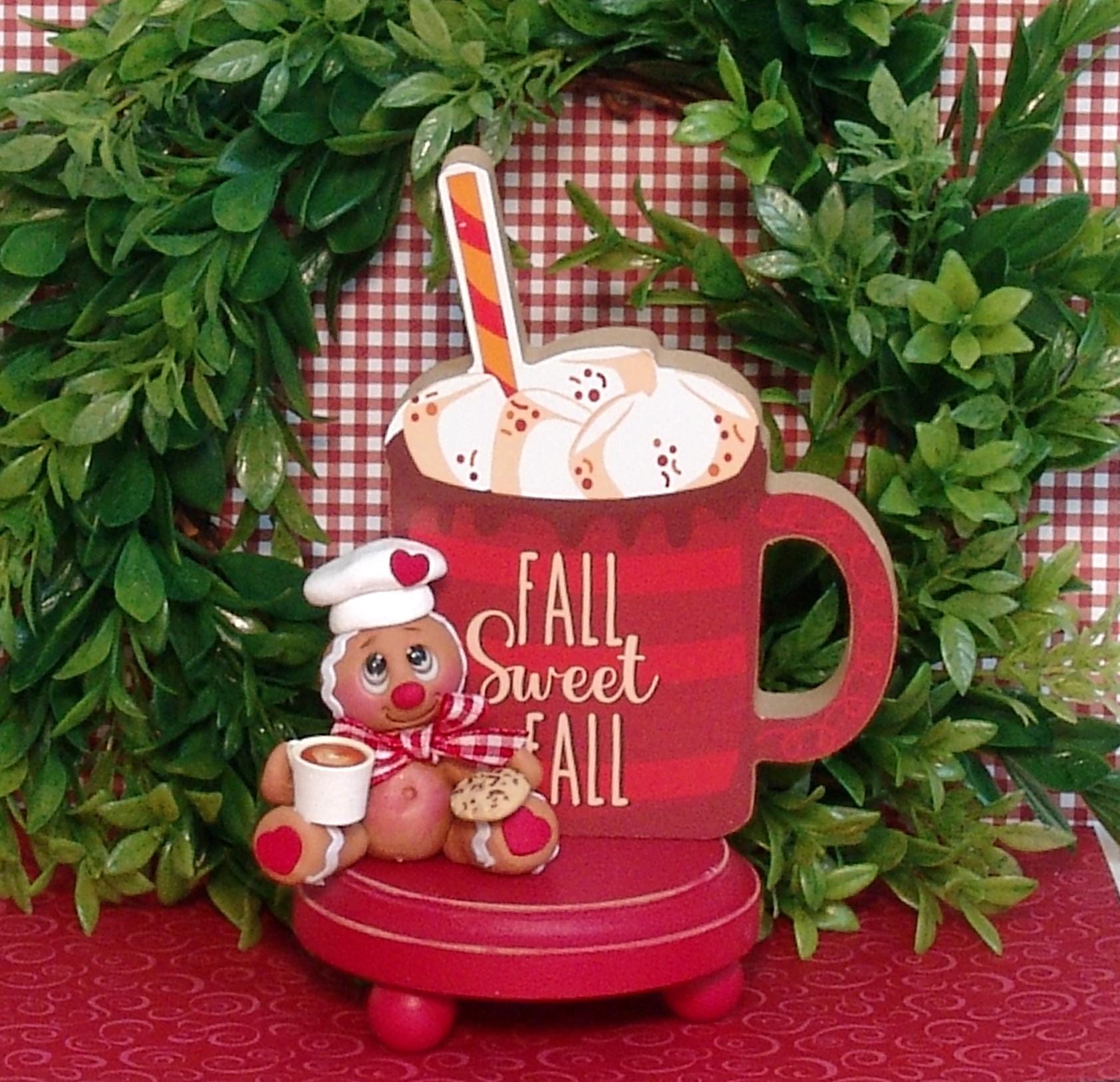 Gingerbread Clay Figurine with Hot Chocolate and Cookie  HANDMADE POLYMER CLAY Christmas Figurine - Tiered Tray Decor