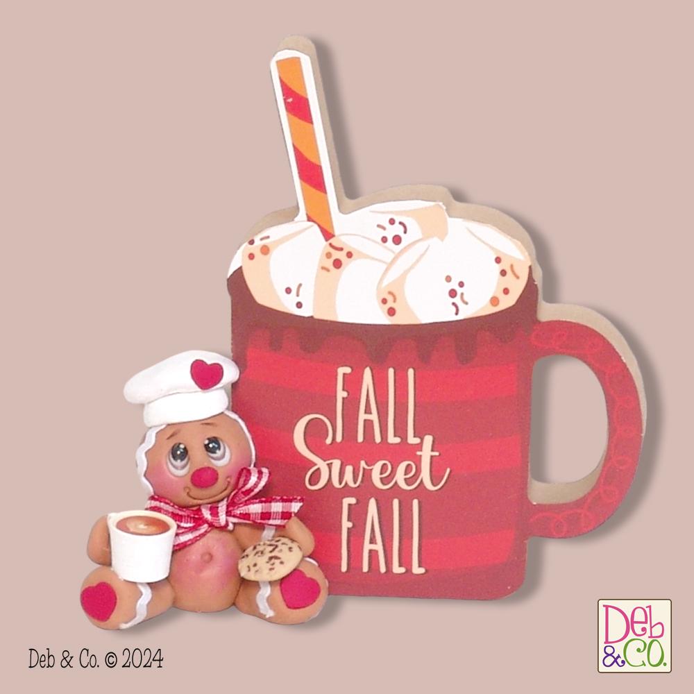 Gingerbread Clay Figurine with Hot Chocolate and Cookie  HANDMADE POLYMER CLAY Christmas Figurine - Tiered Tray Decor - 2 Piece Set