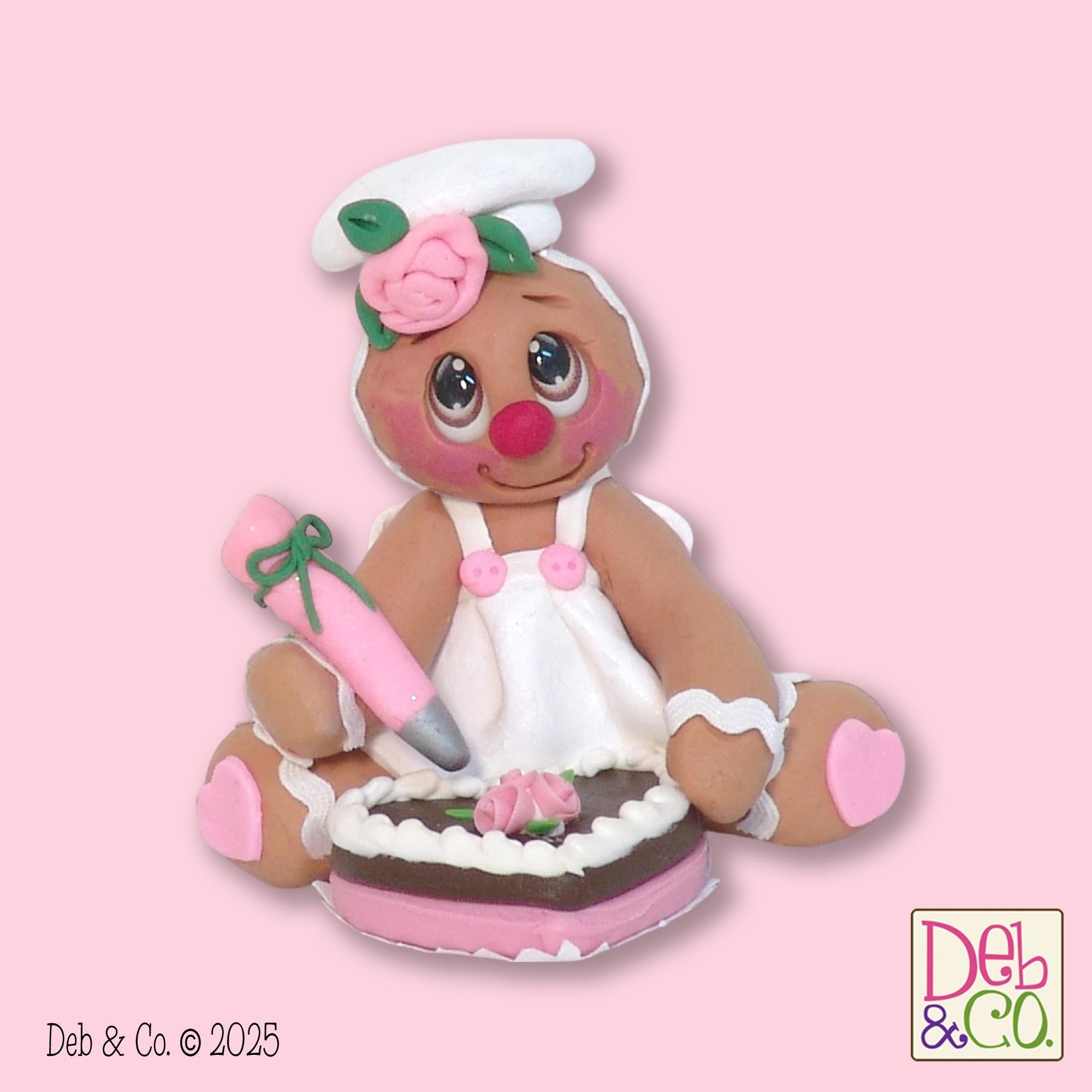 Valentine Gingy Decorating a Heart Cake Handmade Polymer Clay Tiered Tray Valentine Decor