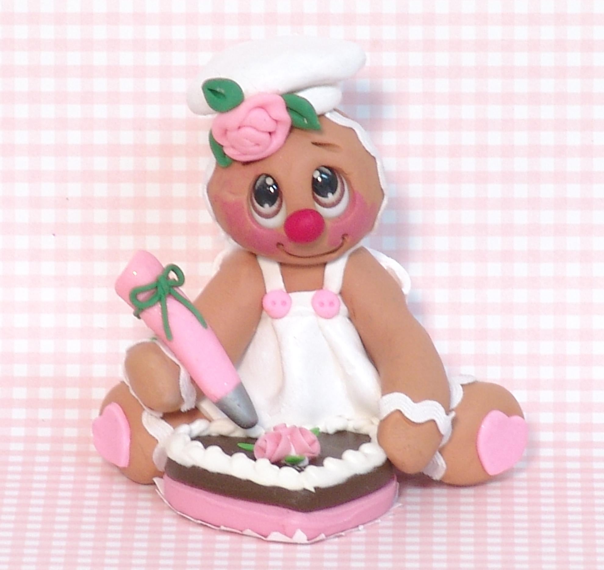 Valentine Gingy Decorating a Heart Cake Handmade Polymer Clay Tiered Tray Valentine Decor
