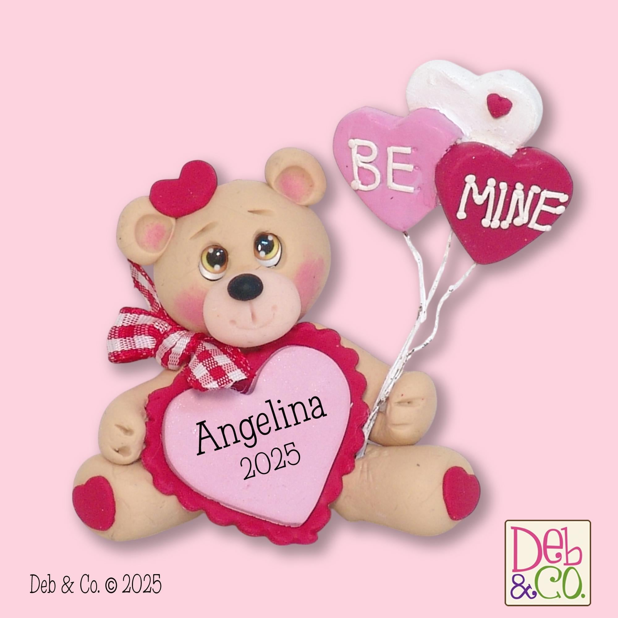 Bear with Heart and Heart Balloons with  "Bee Mine " Handmade Polymer Clay Valentine Decor - Tiered Tray