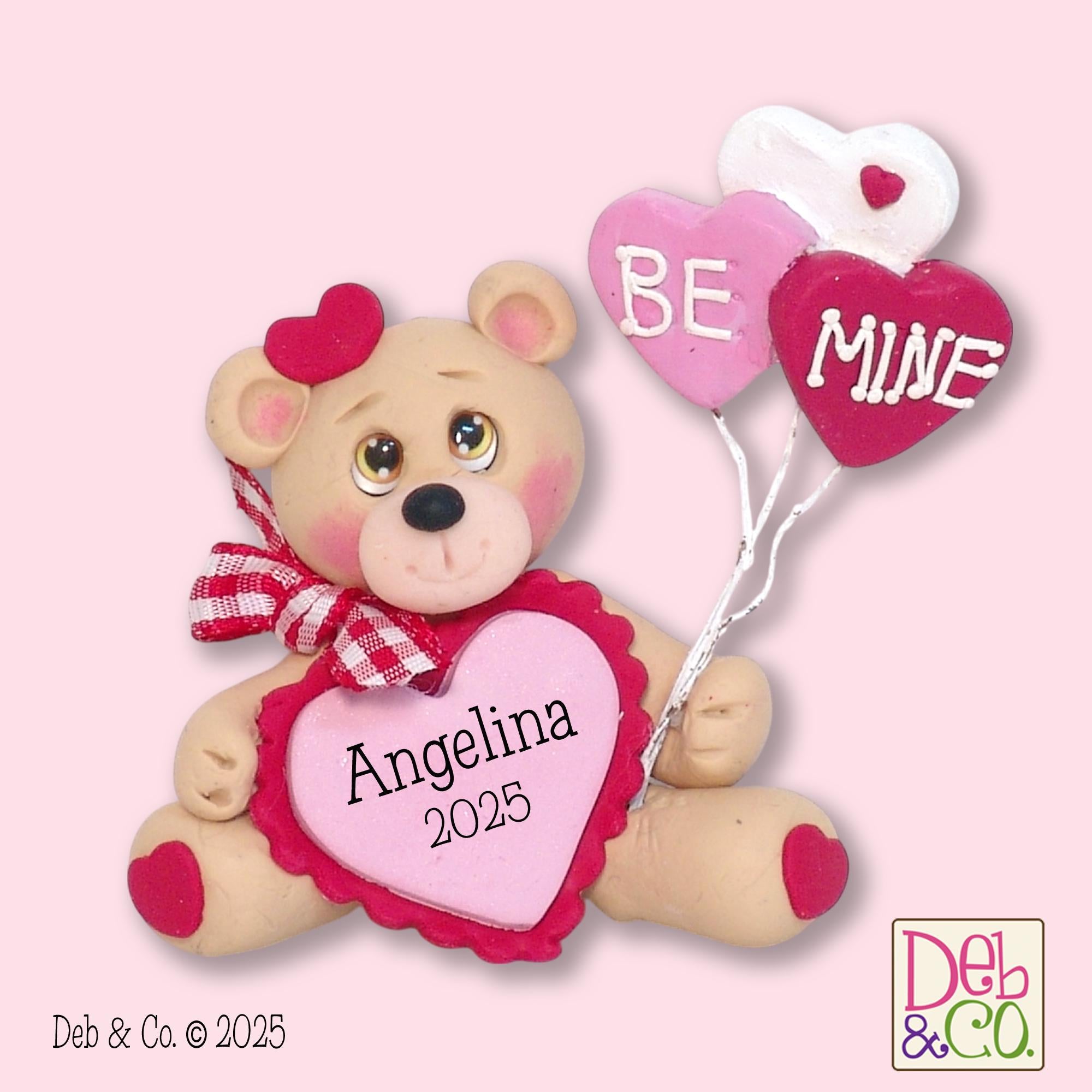 Bear with Heart and Heart Balloons with  "Bee Mine " Handmade Polymer Clay Valentine Decor - Tiered Tray