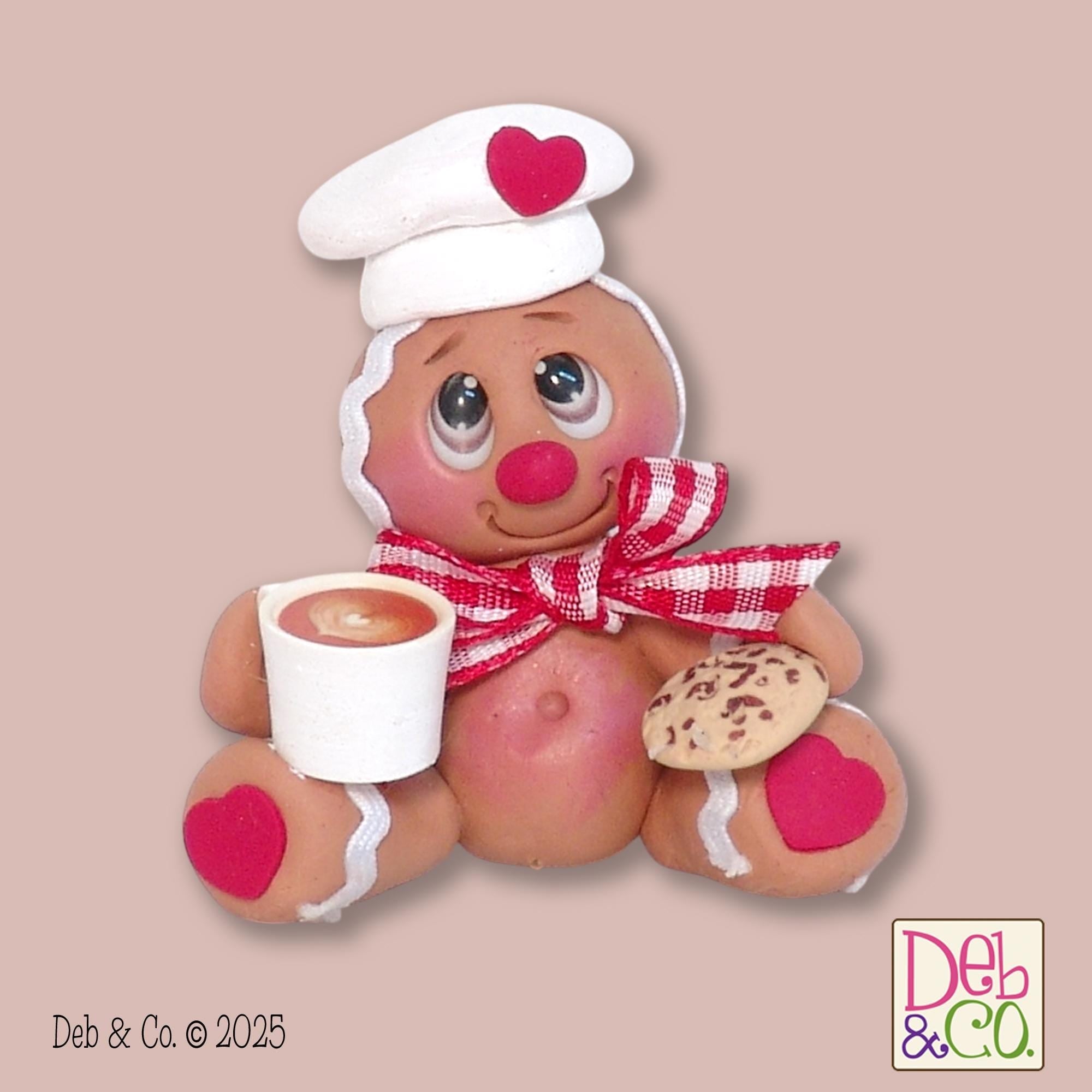 Gingerbread Clay Figurine with Hot Chocolate and Cookie  HANDMADE POLYMER CLAY Christmas Figurine - Tiered Tray Decor