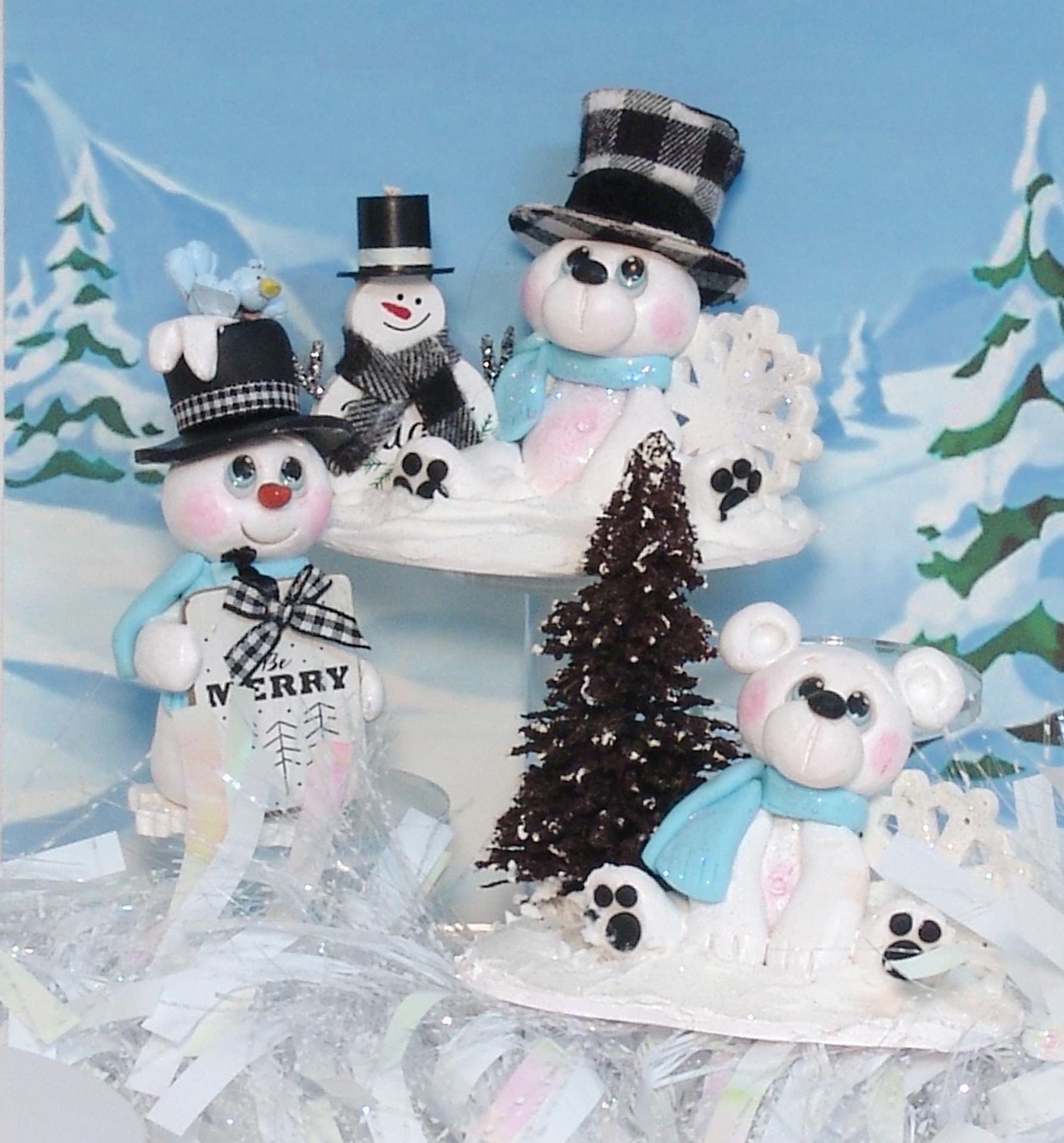 Polar Bear with Christmas Tree and Snowflake Figurine - Personalized Ornament Tiered Tray Decor