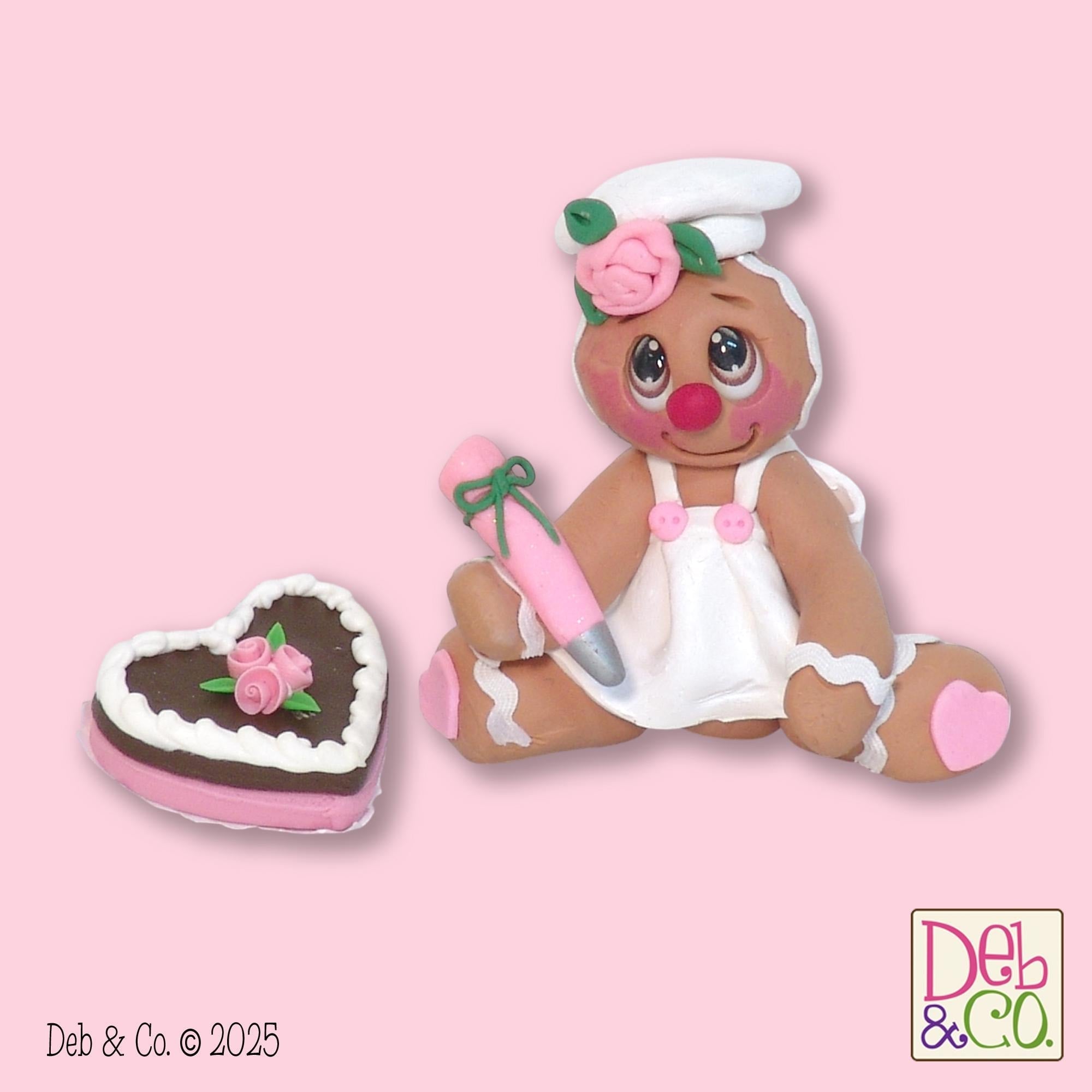 Valentine Gingy Decorating a Heart Cake Handmade Polymer Clay Tiered Tray Valentine Decor