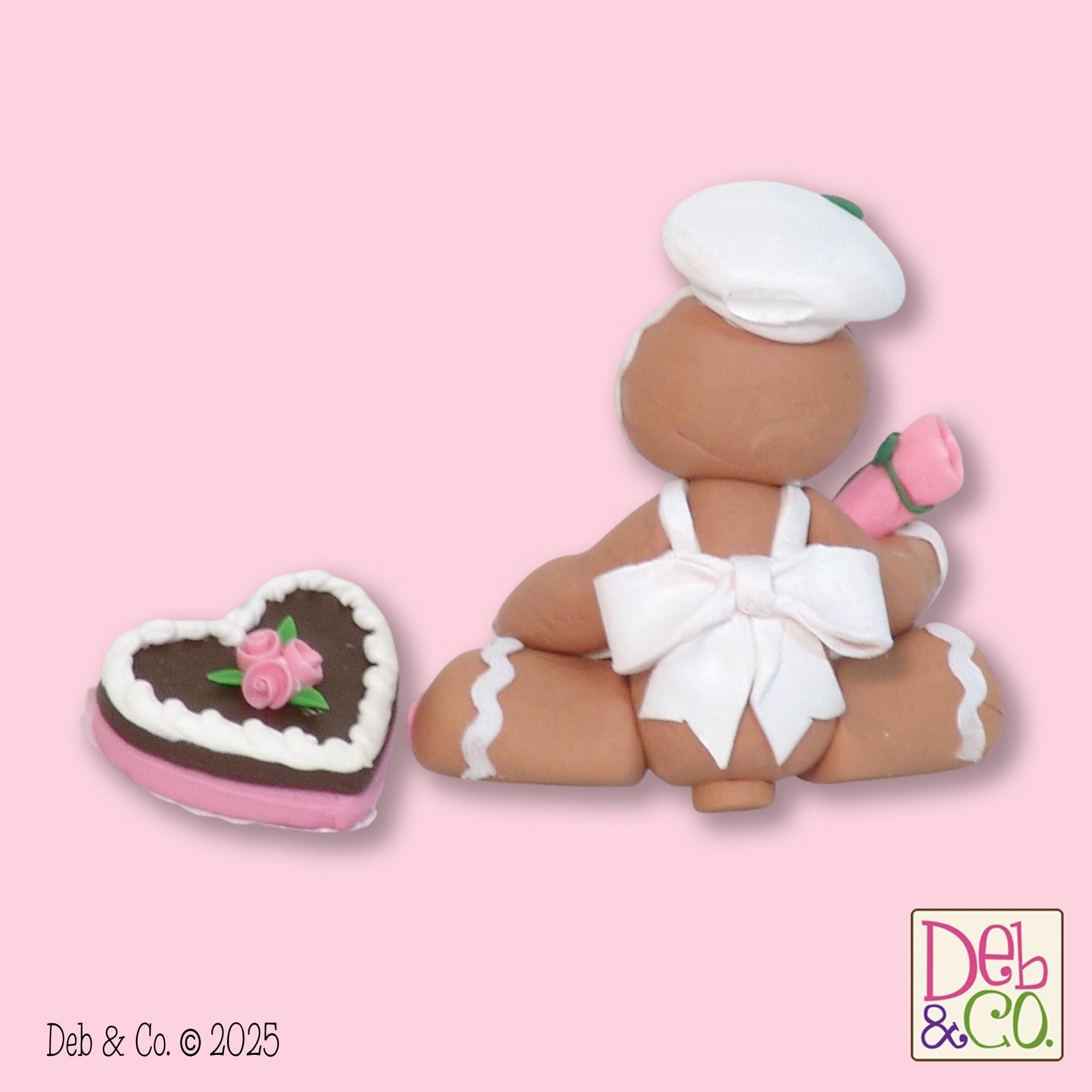 Valentine Gingy Decorating a Heart Cake Handmade Polymer Clay Tiered Tray Valentine Decor