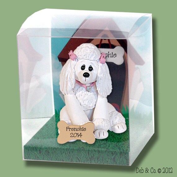White Male FRENCH POODLE / Dog / Puppy / Handmade Polymer Clay Personalized Christmas Ornament